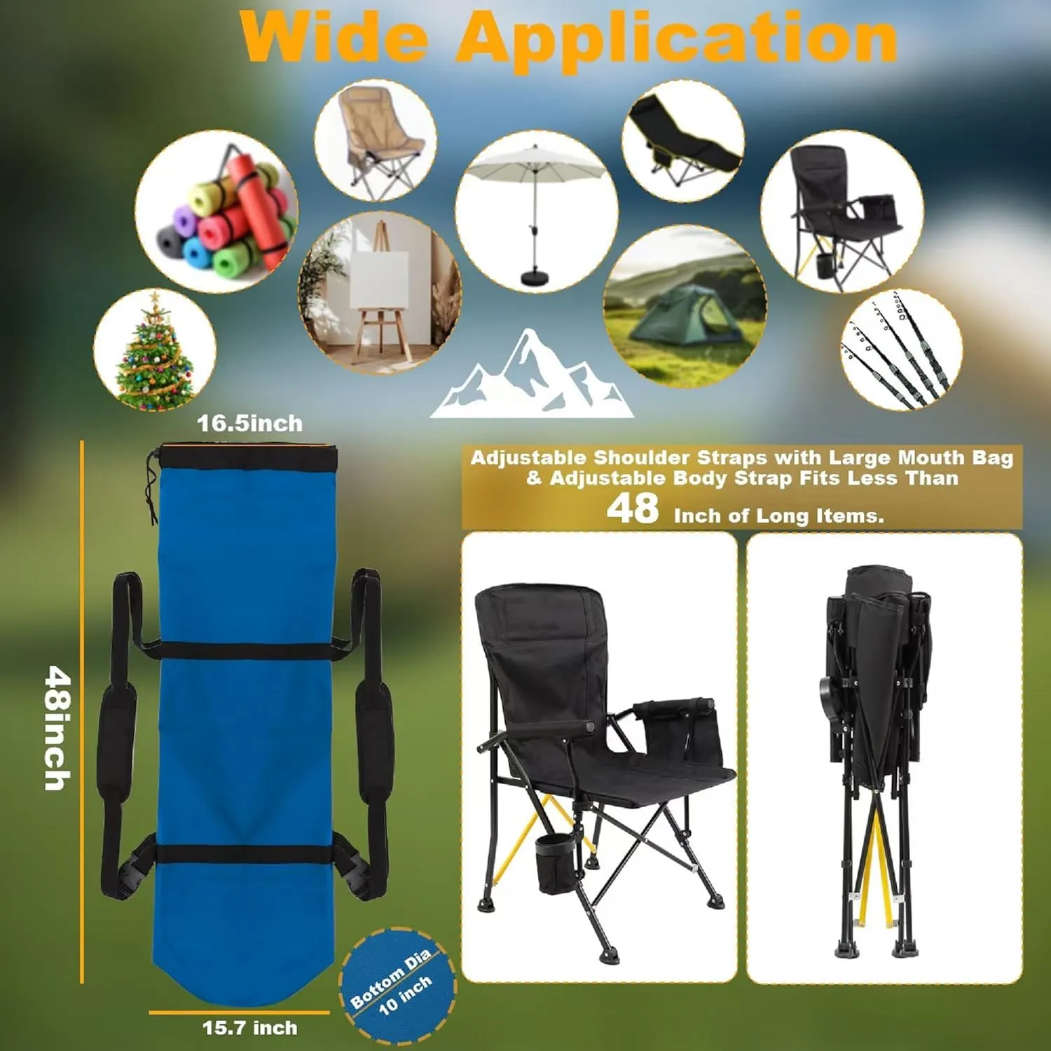 1 Pack 900D 48 Inch Camp Chair Bag Replacement with Shoulder Strap Camp Bag Folding Chair Bag Fishing Outdoor Storage Bag(48 * 16.5 * 10.2Inch) (1, Blue, XL)