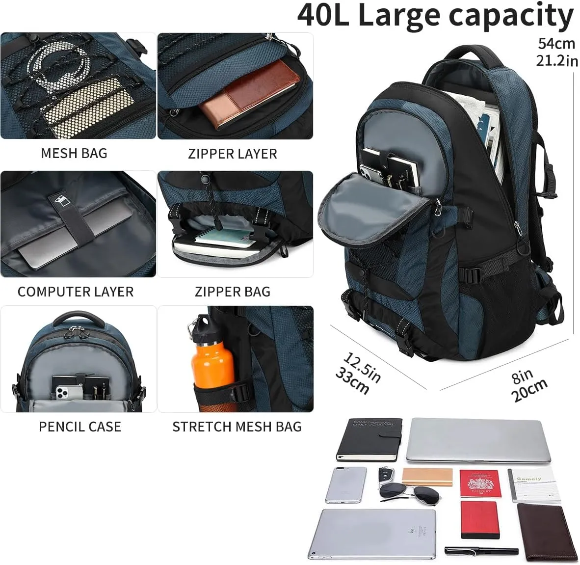 40L Hiking Backpack Waterproof Lightweight Daypack Travel Sports Camping Backpack for Men Women