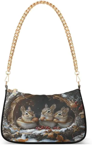 ALAZA Squirrel Funny Winter Chian Shoulder Bag Handbags Tote Mini Clutch Purse Hobo Bag with Zipper Closure for Women