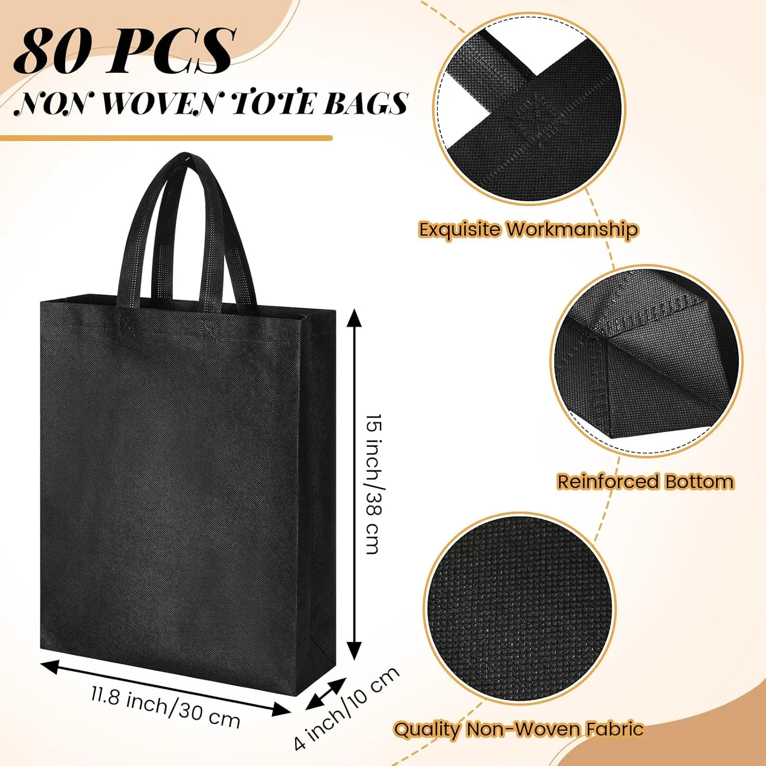 Amylove 80 Pcs Non Woven Tote Bags Bulk Large Reusable Gift Bag Reusable Grocery Bags
