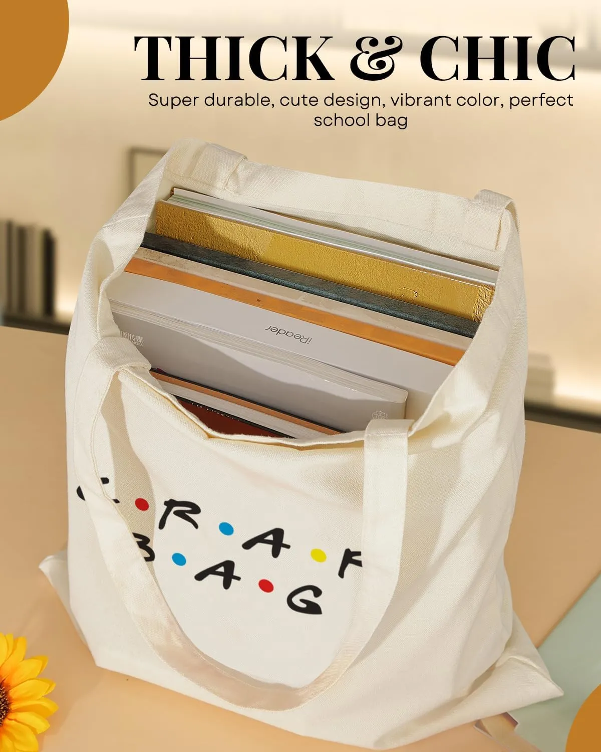 AUSVKAI Canvas Tote Bag Aesthetic Cute For Women College Grocery Bag Cotton Cloth Beach Totes Gift