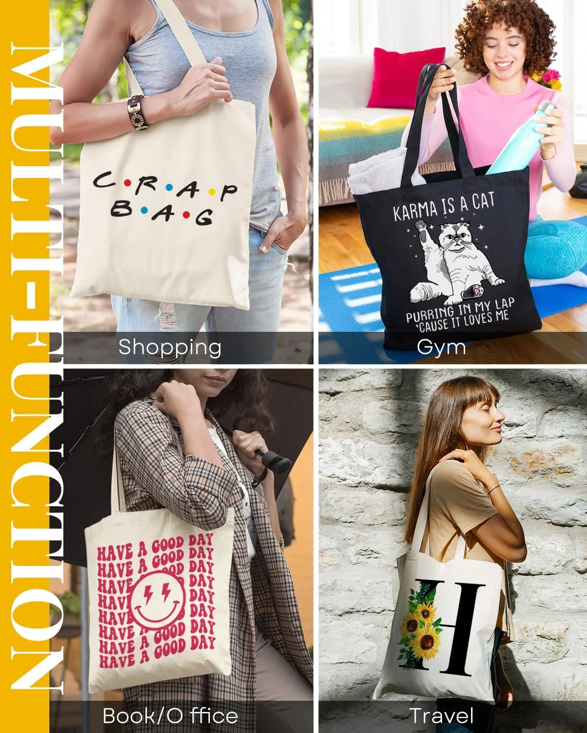 AUSVKAI Canvas Tote Bag Aesthetic Cute For Women College Grocery Bag Cotton Cloth Beach Totes Gift