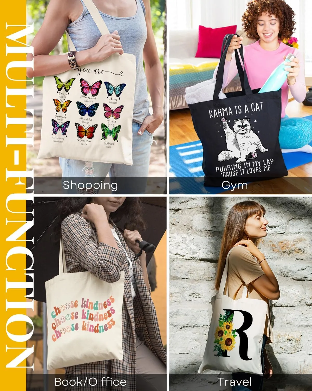 AUSVKAI Canvas Tote Bag Aesthetic Cute For Women College Grocery Bag Cotton Cloth Beach Totes Gift