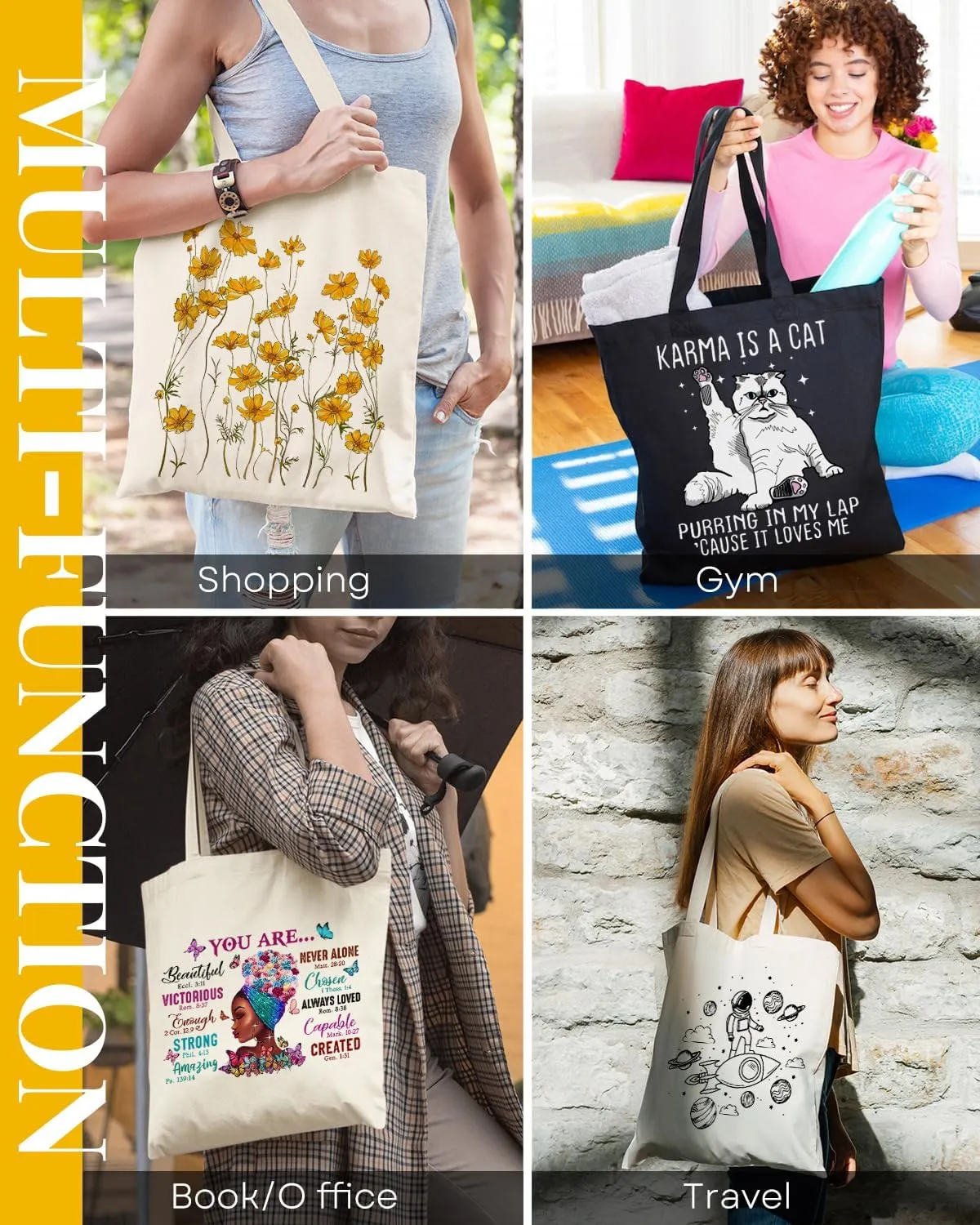 AUSVKAI Canvas Tote Bag Aesthetic Cute For Women College Grocery Bag Cotton Cloth Beach Totes Gift