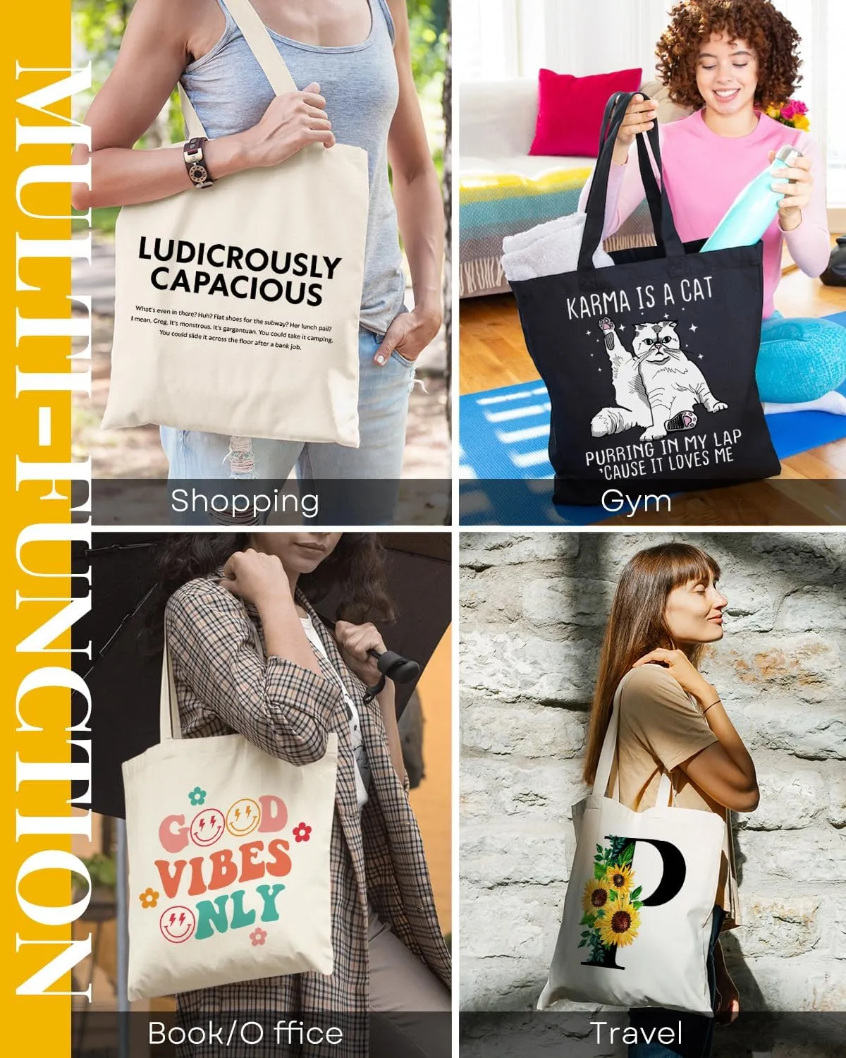 AUSVKAI Canvas Tote Bag Aesthetic Cute For Women College Grocery Bag Cotton Cloth Beach Totes Gift
