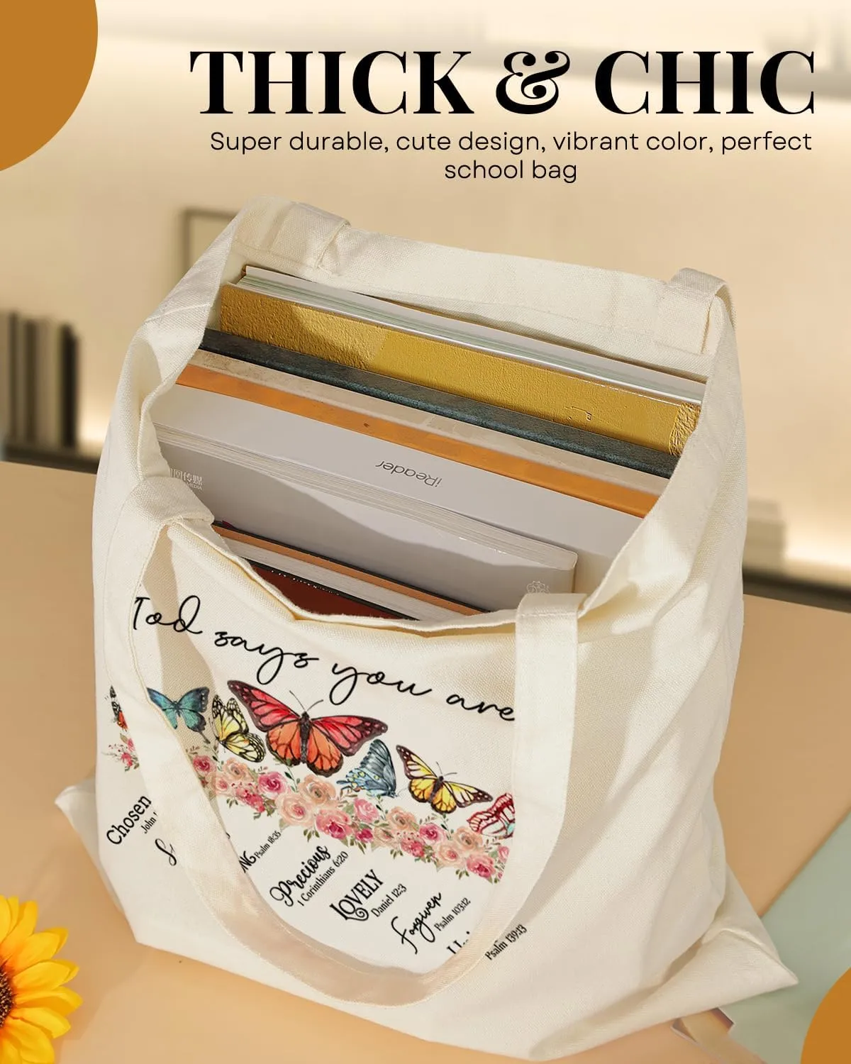 AUSVKAI Canvas Tote Bag Aesthetic Cute For Women College Grocery Bag Cotton Cloth Beach Totes Gift