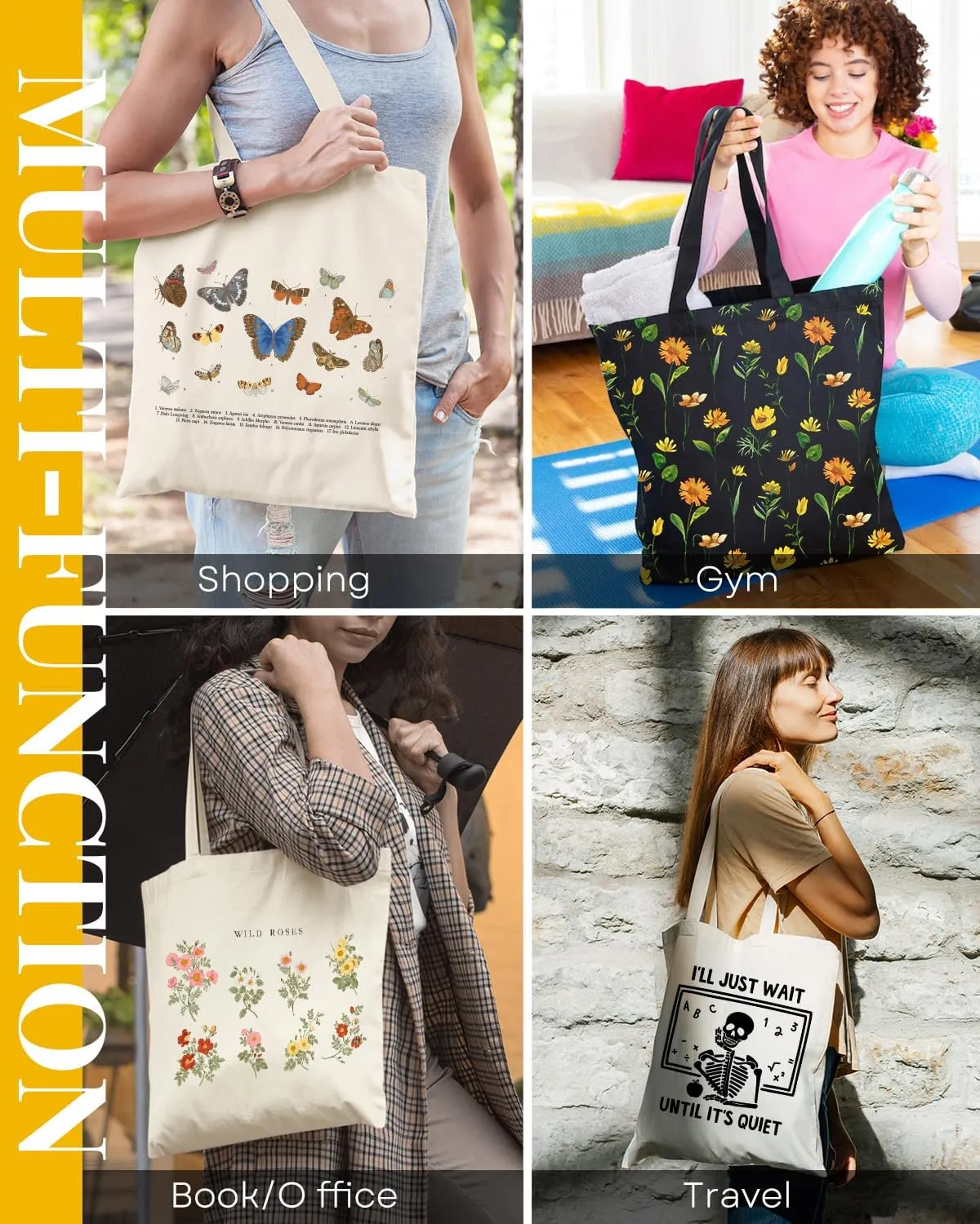 AUSVKAI Canvas Tote Bag Aesthetic for Women, Cute Reusable Cloth Cotton Bags for College Shopping Beach Grocery Trendy Gifts
