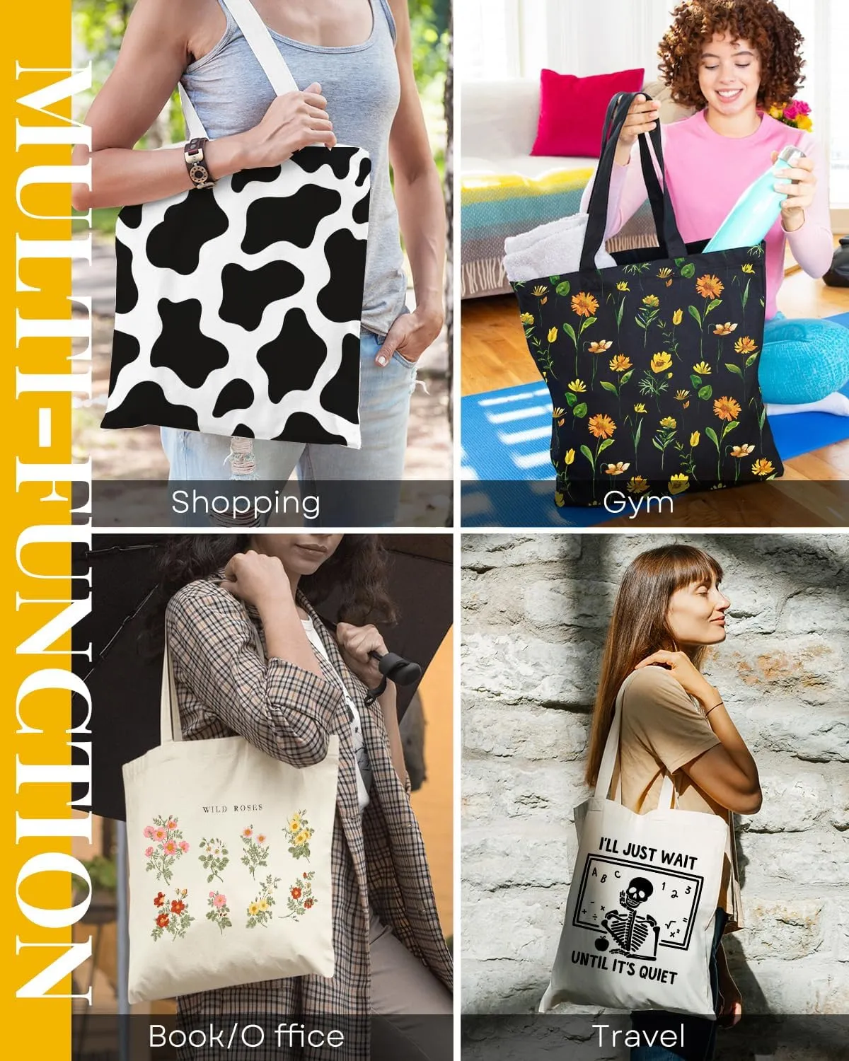 AUSVKAI Canvas Tote Bag Aesthetic for Women, Cute Reusable Cloth Cotton Bags for College Shopping Beach Grocery Trendy Gifts