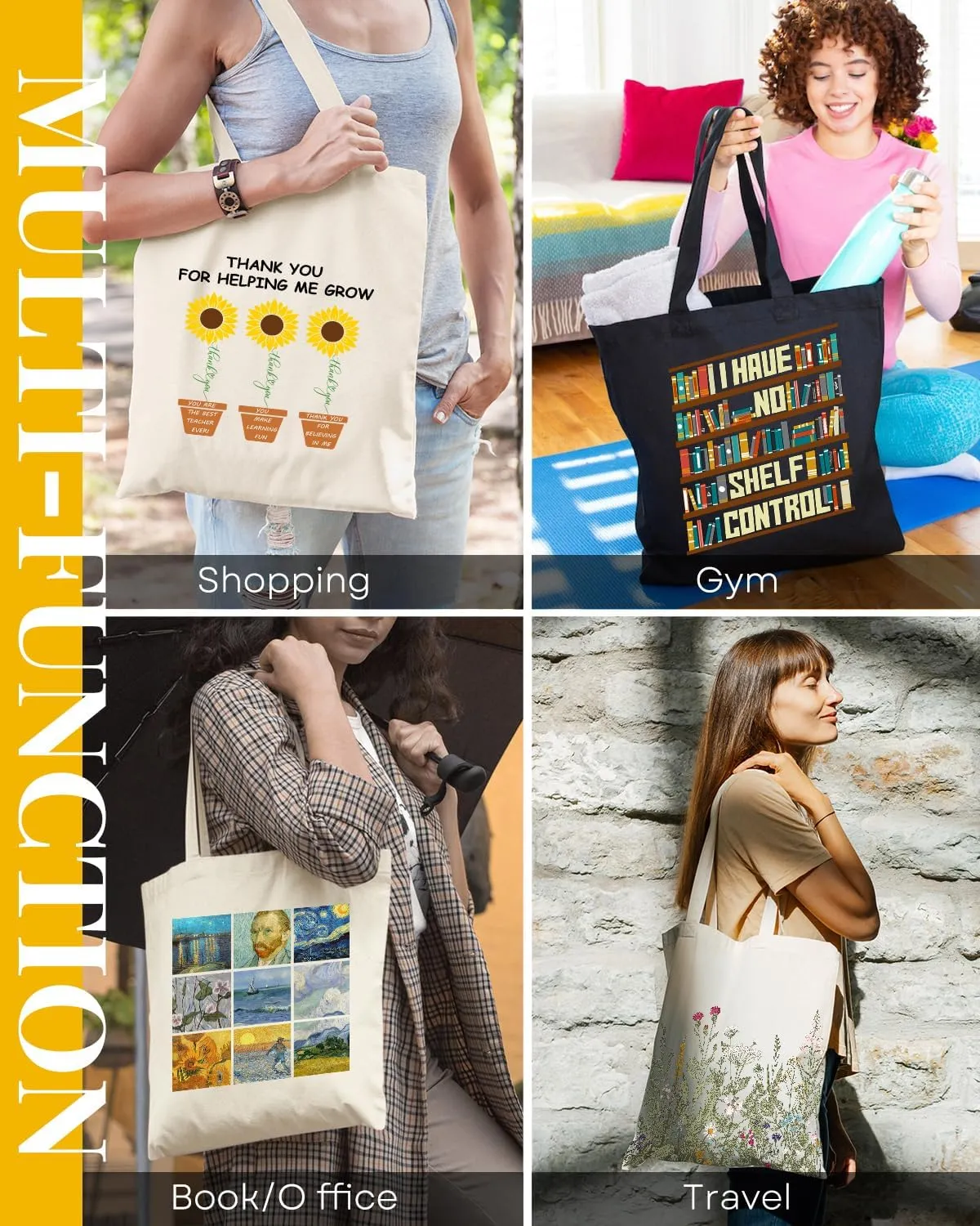 AUSVKAI Canvas Tote Bag for Women, Aesthetic Cute Grocery Grocery Reusable Cotton Gift Bag for Shooping Beach Trendy Gifts