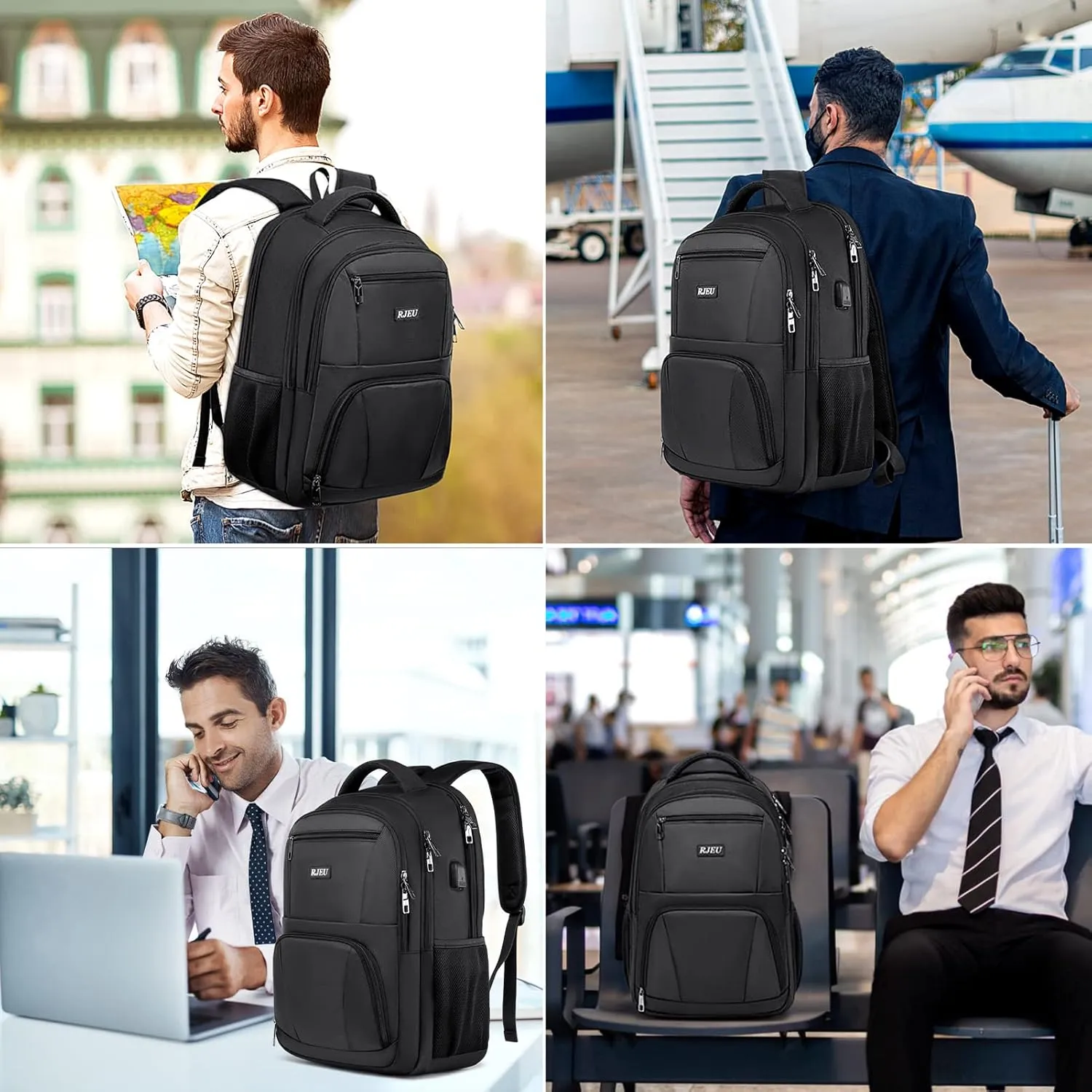 Backpack for School, Boys Backpack with USB Charging Port, Water Resistant College Back Pack for Men Fits 15.6 Inch Laptop, High School Bookbag Black