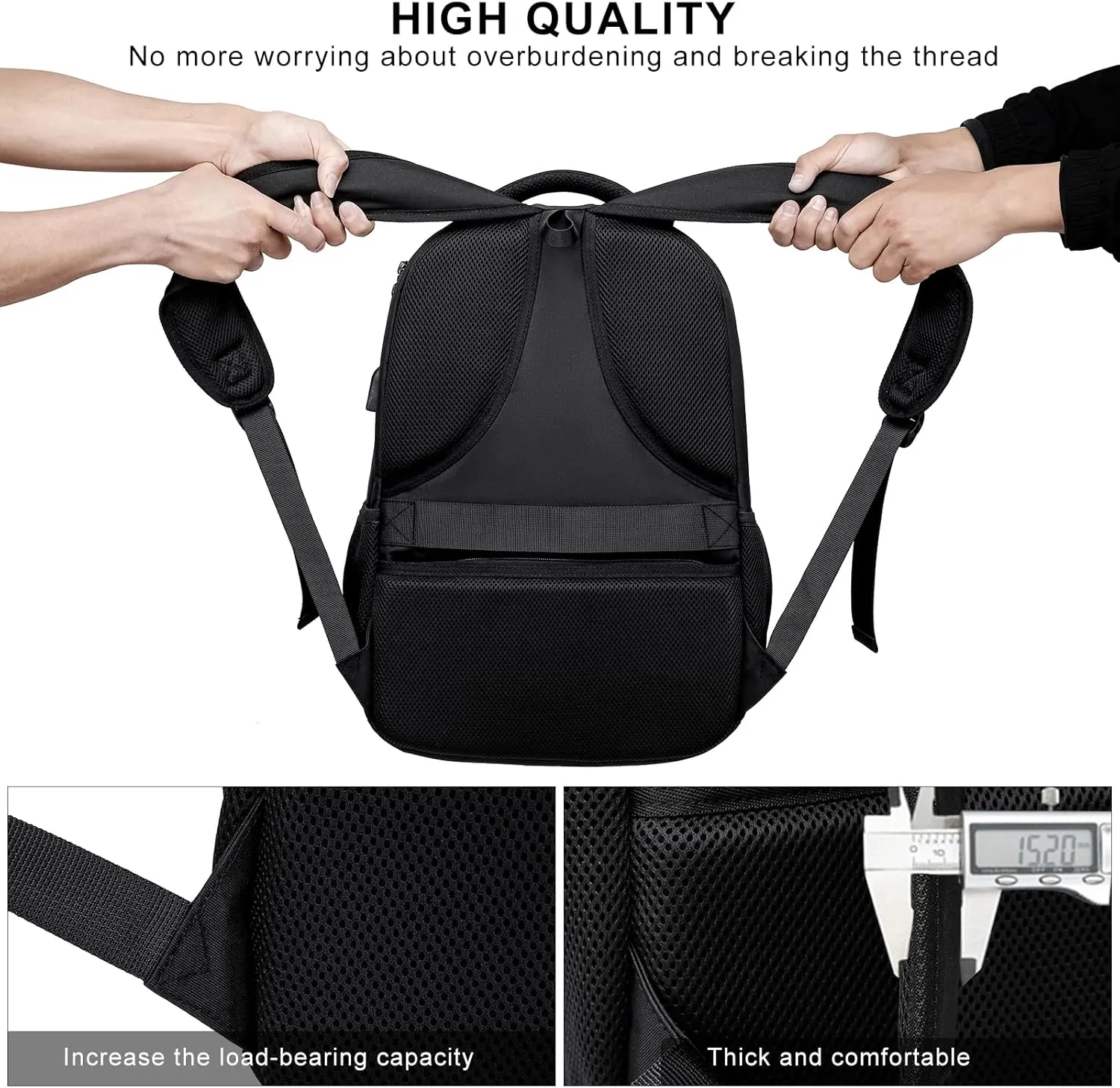 Backpack for School, Boys Backpack with USB Charging Port, Water Resistant College Back Pack for Men Fits 15.6 Inch Laptop, High School Bookbag Black