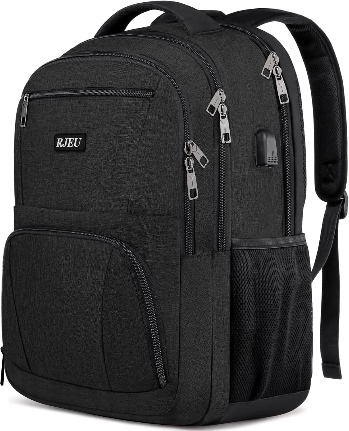 Backpack for School, Boys Backpack with USB Charging Port, Water Resistant College Back Pack for Men Fits 15.6 Inch Laptop, High School Bookbag Black
