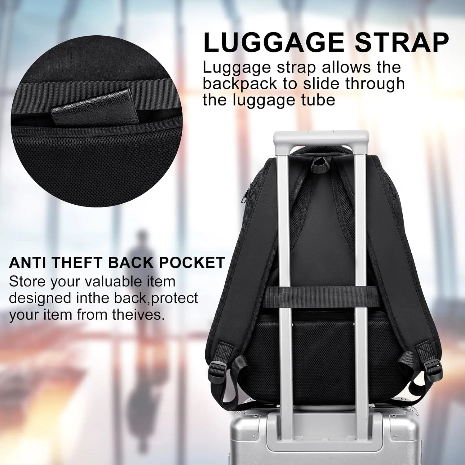 Backpack for School, Boys Backpack with USB Charging Port, Water Resistant College Back Pack for Men Fits 15.6 Inch Laptop, High School Bookbag Black