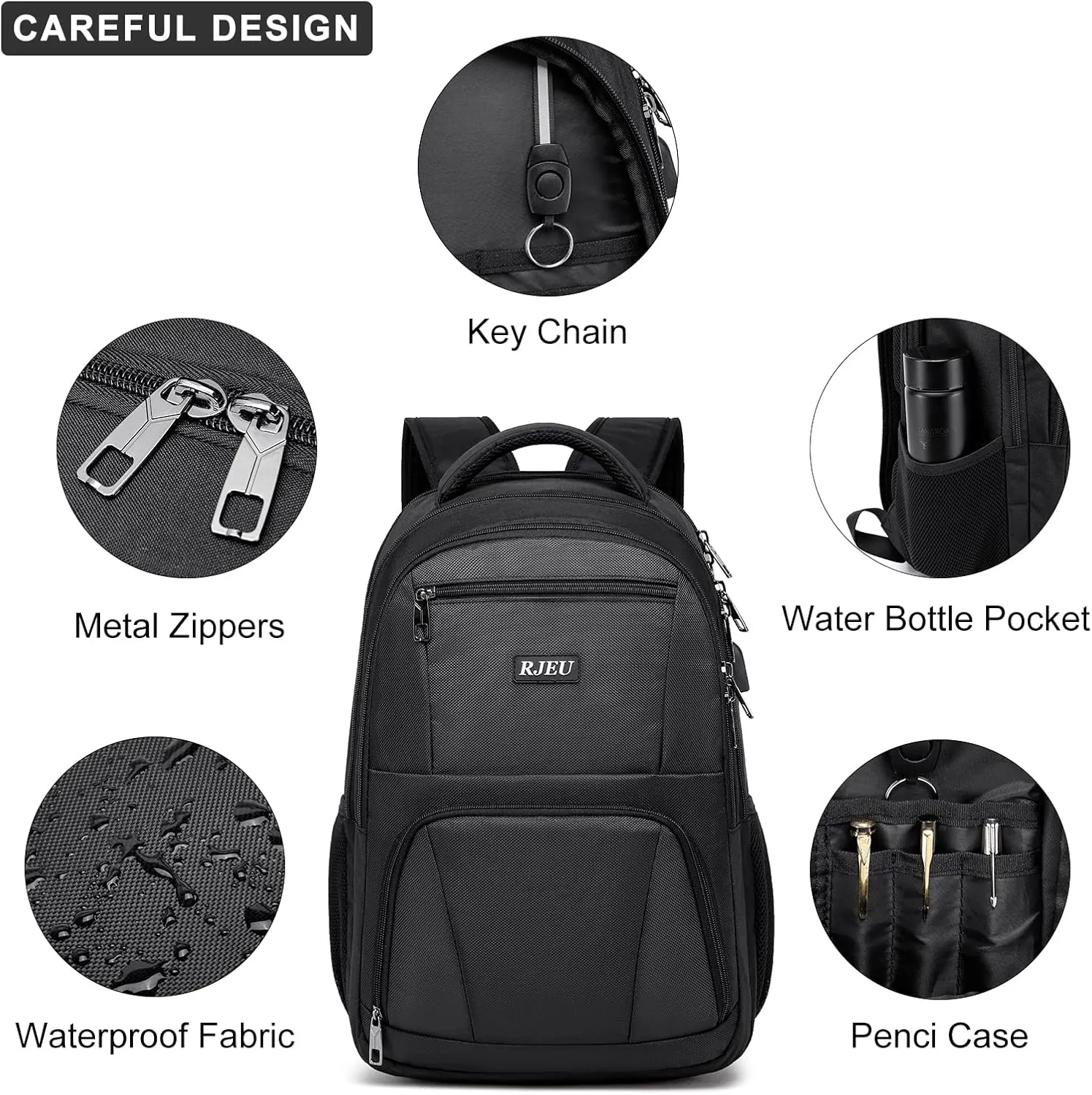 Backpack for School, Boys Backpack with USB Charging Port, Water Resistant College Back Pack for Men Fits 15.6 Inch Laptop, High School Bookbag Black