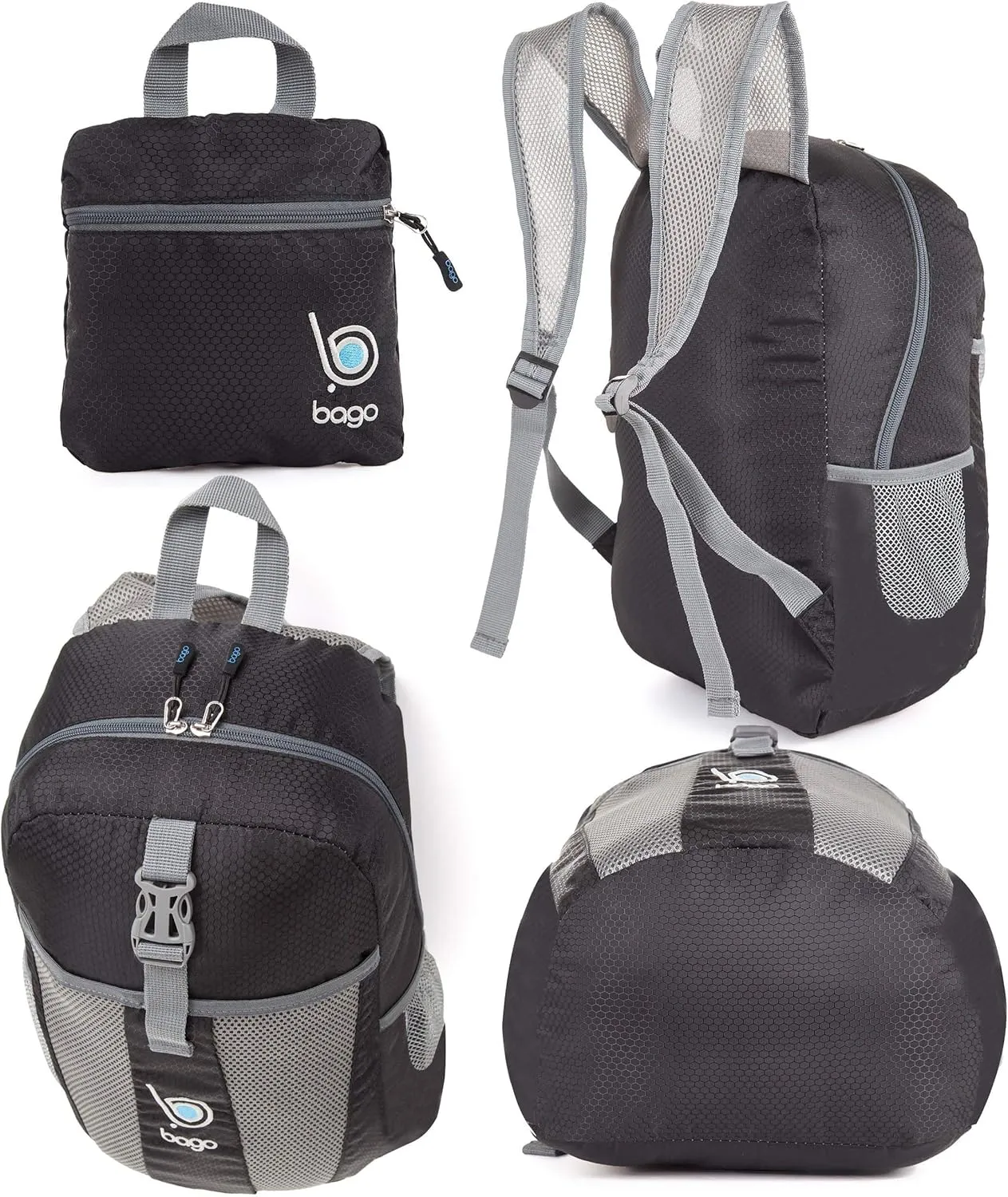 bago Lightweight Small Hiking Backpack for Women and Men - 25L Travel Day Pack - Foldable Hiking Daypack Ultralight for Camping Outdoor Sports - Day Bag Packable Backpack for Travel (Black)