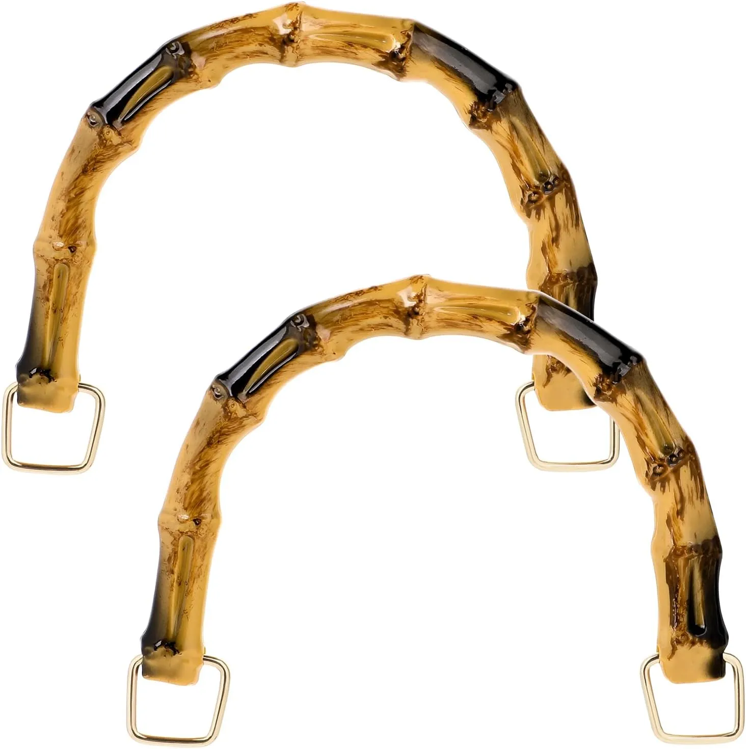 Bamboo Handle Purse Handles Bag Making U-Shaped Replacement Plastic Imitation Bamboo Handle Decorative Handbag Strap with Gold Metal Clasp for Crochet Bag DIY Bags Beach Straw Bag Making