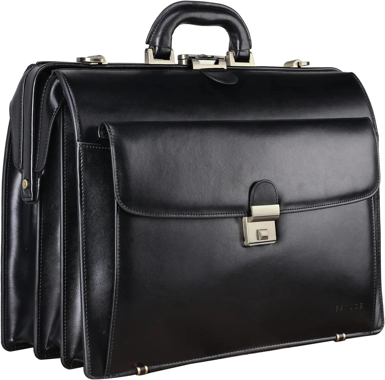 Banuce Leather Briefcase for Men with Lock Professional 15.6 Inch Lawyer Briefcase Doctor Bag Attache Case Hard