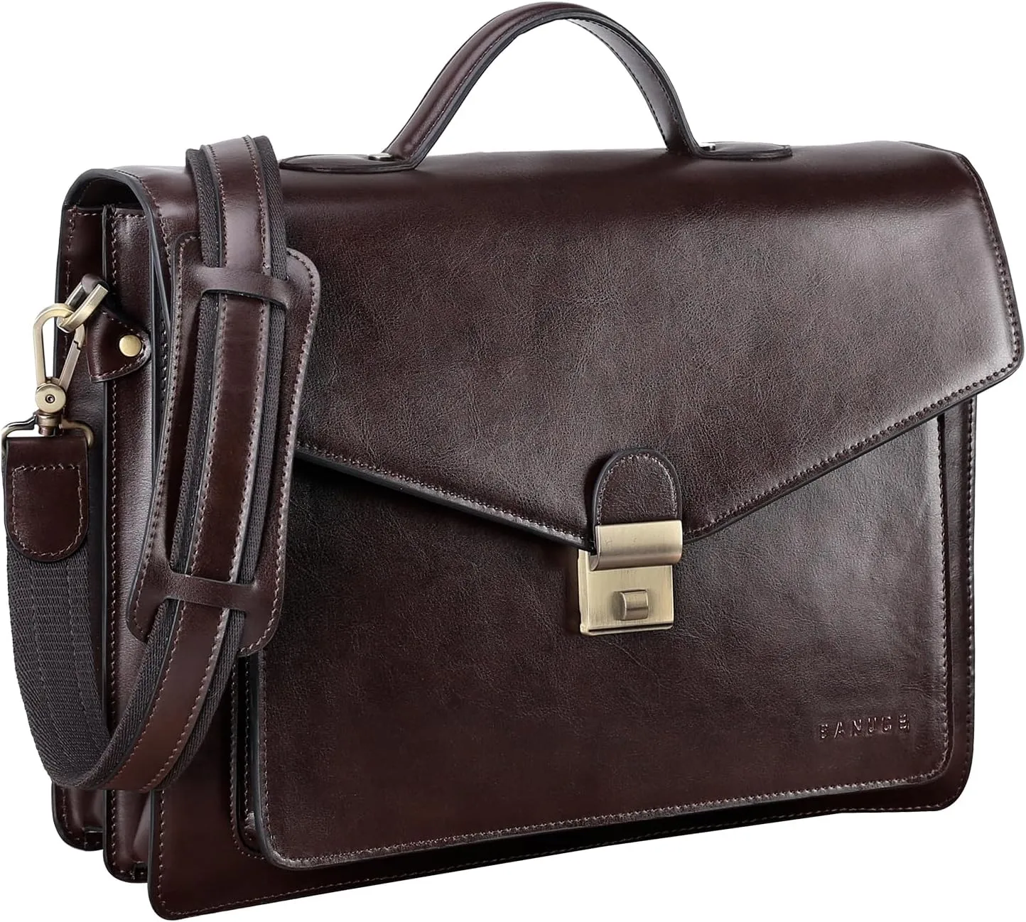 Banuce Vintage Leather Briefcase for Men Hard Attache Case with Lock Professional 14 Inch Laptop Bag Business Work Bags with Luggage Strap Dark Brown