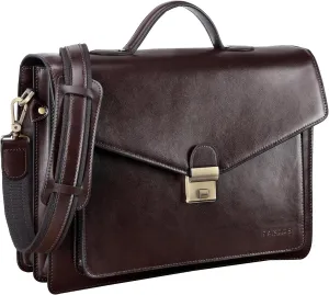 Banuce Vintage Leather Briefcase for Men Hard Attache Case with Lock Professional 14 Inch Laptop Bag Business Work Bags with Luggage Strap Dark Brown
