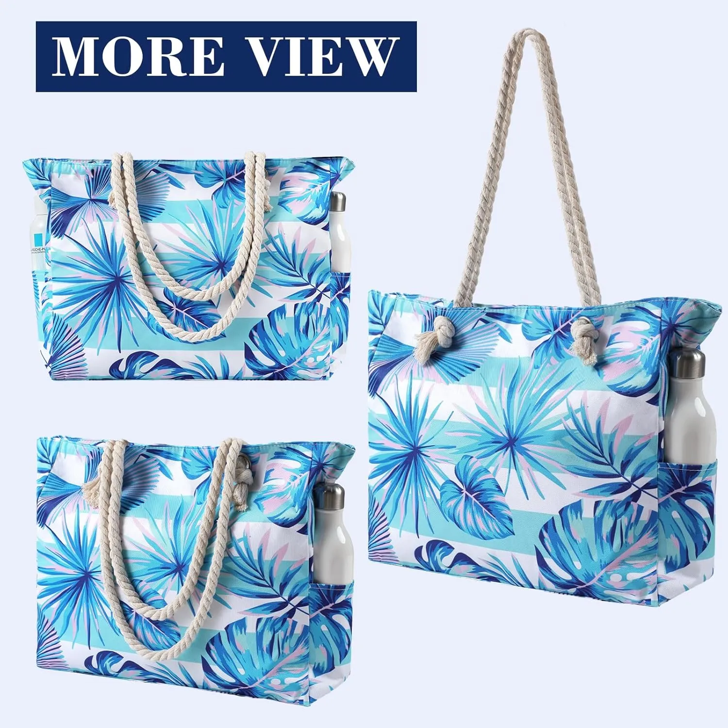 Beach Bags for Women - Large Beach Tote Bag Waterproof Sandproof with Zipper, Swiming Pool Bag Large Tote