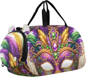 Beautiful Mardi Gras Mask Carry on Duffel Bag Boys Overnight Weekender Duffel Travel Duffle Bags Girls Tote Shoe Compartment