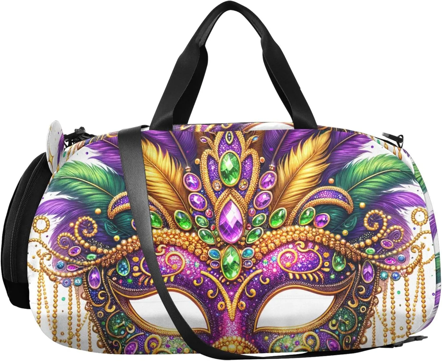 Beautiful Mardi Gras Mask Carry on Duffel Bag Boys Overnight Weekender Duffel Travel Duffle Bags Girls Tote Shoe Compartment