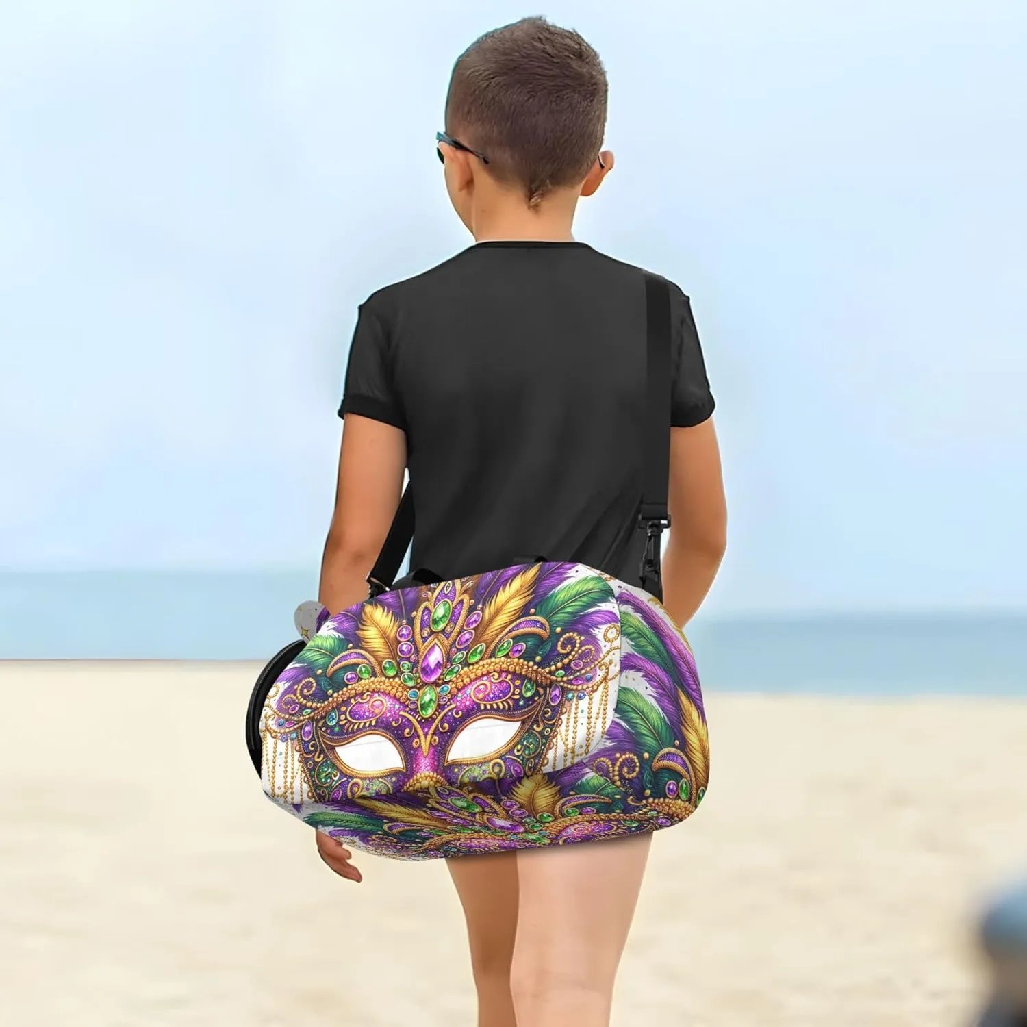 Beautiful Mardi Gras Mask Carry on Duffel Bag Boys Overnight Weekender Duffel Travel Duffle Bags Girls Tote Shoe Compartment