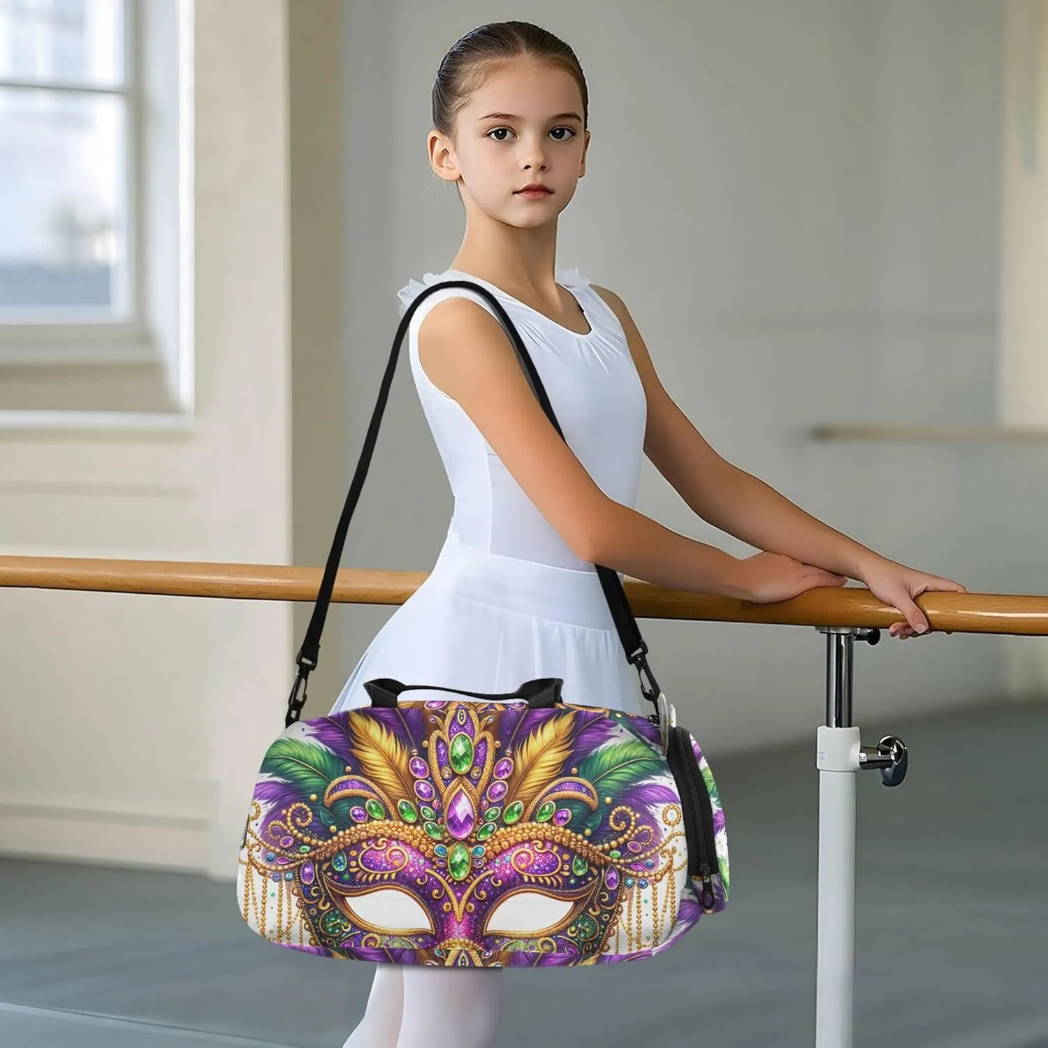 Beautiful Mardi Gras Mask Carry on Duffel Bag Boys Overnight Weekender Duffel Travel Duffle Bags Girls Tote Shoe Compartment