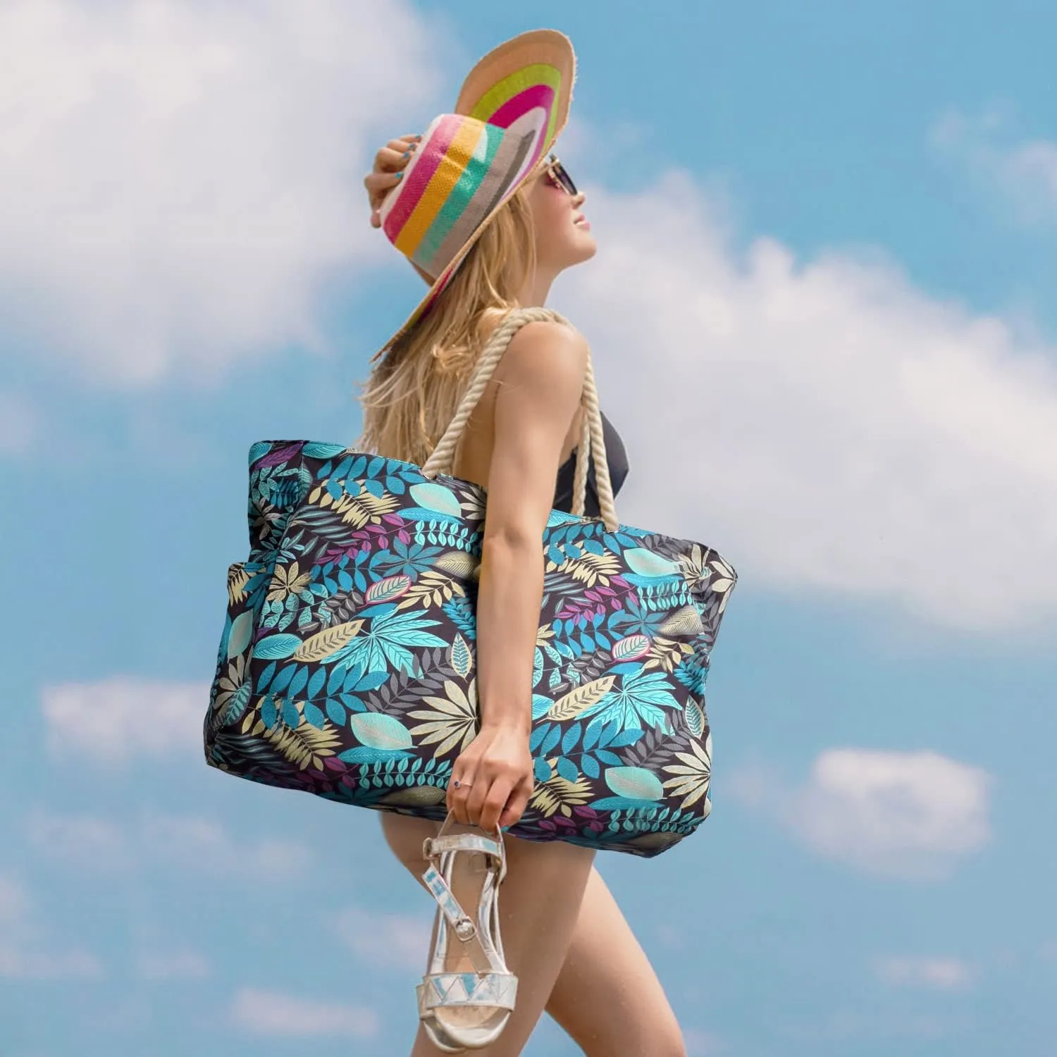 Becokan Beach Bags for Women Large Waterproof Beach Tote Bag Zipper Beach Bags Waterproof Sandproof Swim Pool Bag Large Tote