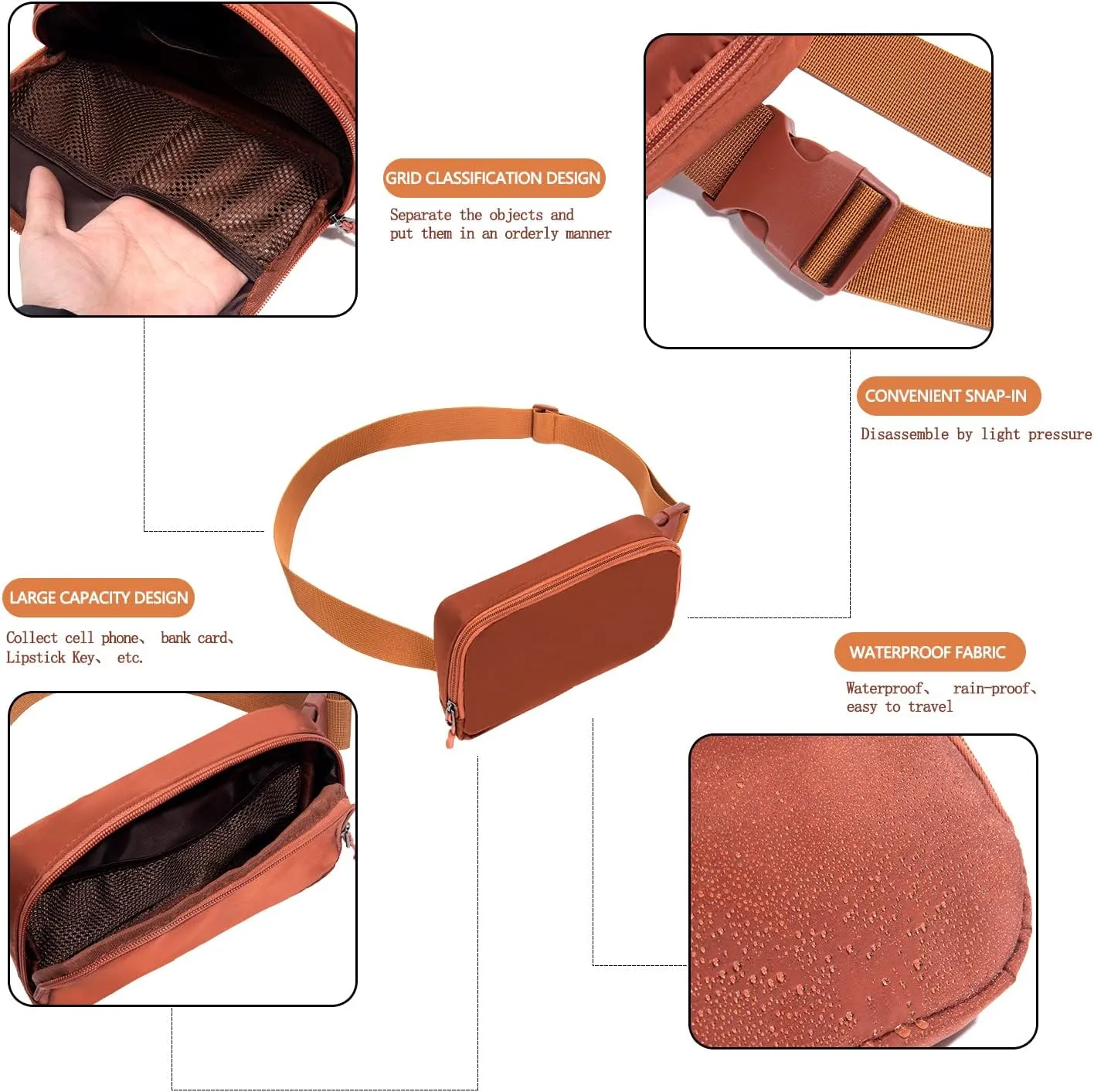 Belt bag Fanny pack crossbody bags for women Everywhere belt bag (Coffee)