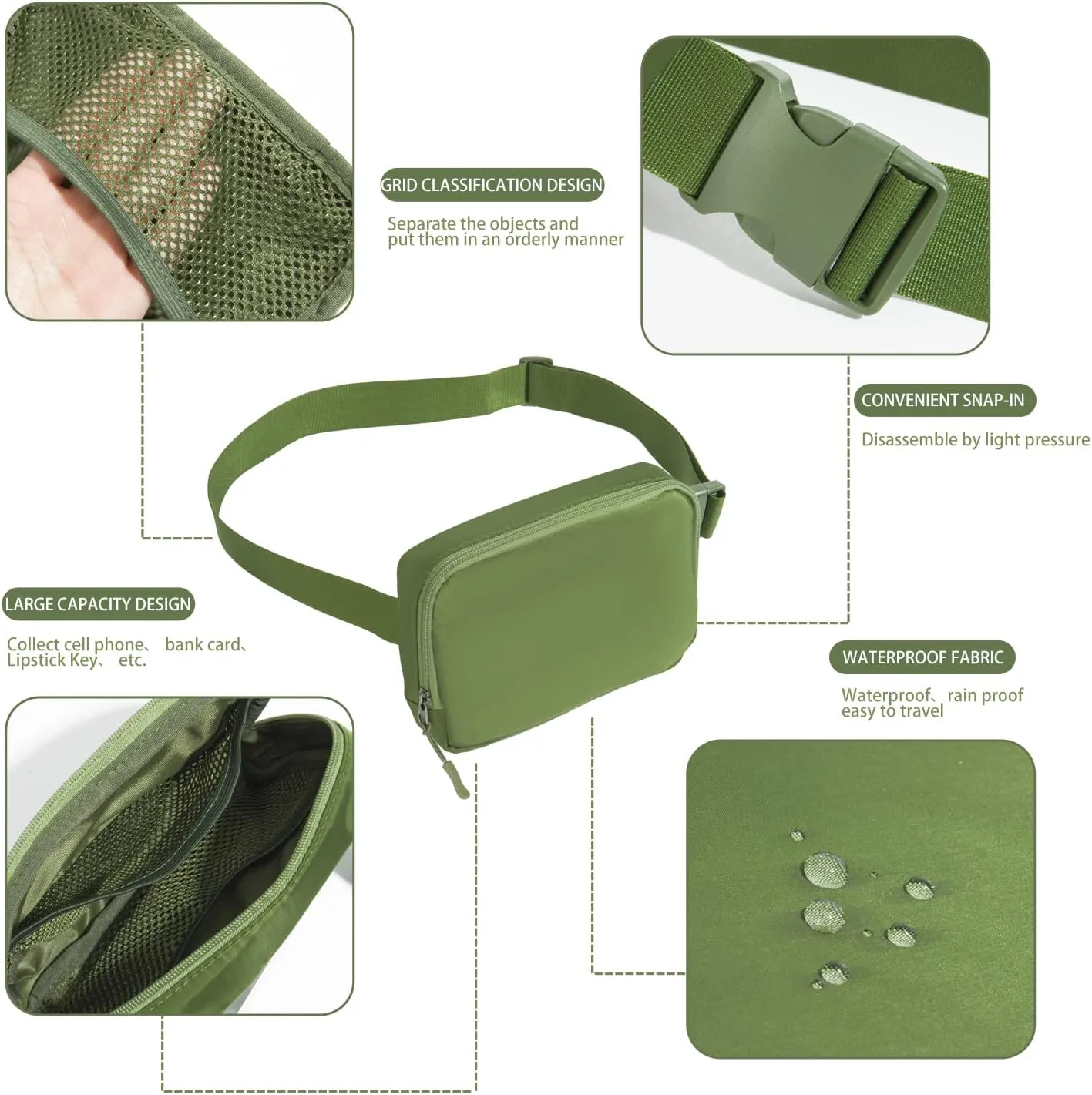 Belt bag Fanny pack crossbody bags for women Everywhere belt bag (Green)
