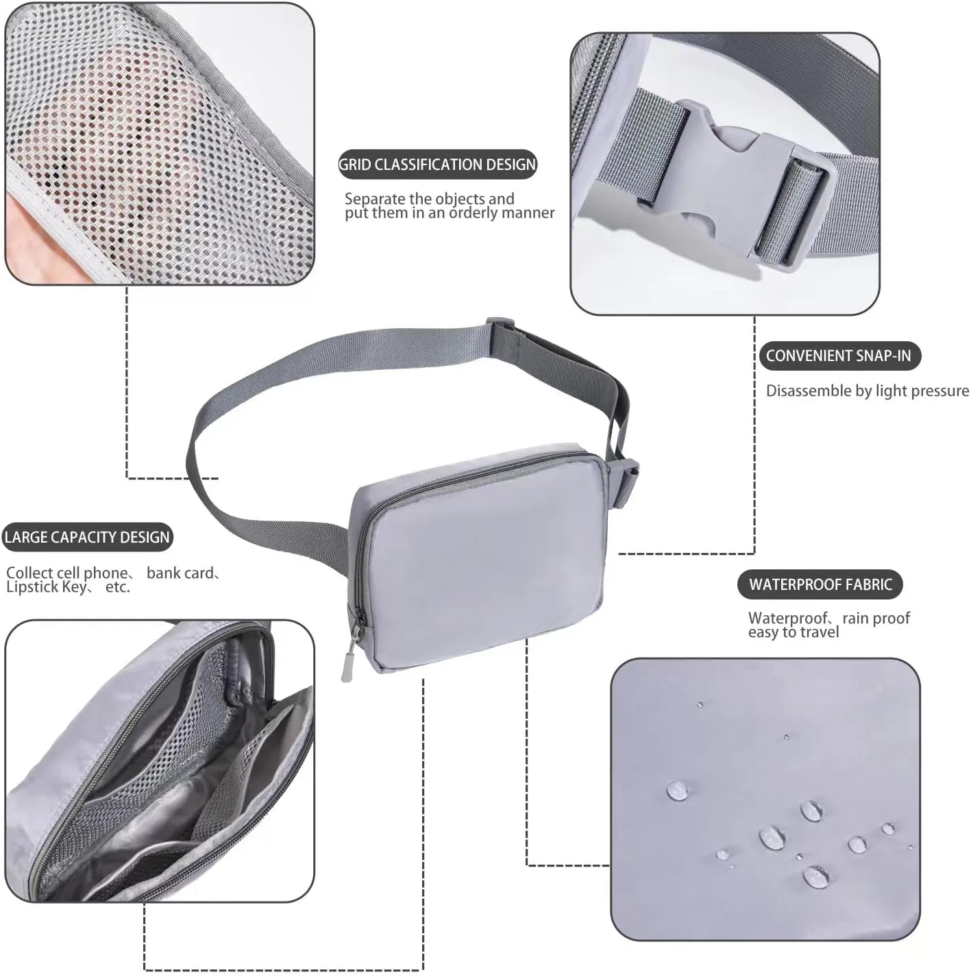 Belt bag Fanny pack crossbody bags for women Everywhere belt bag (Grey)