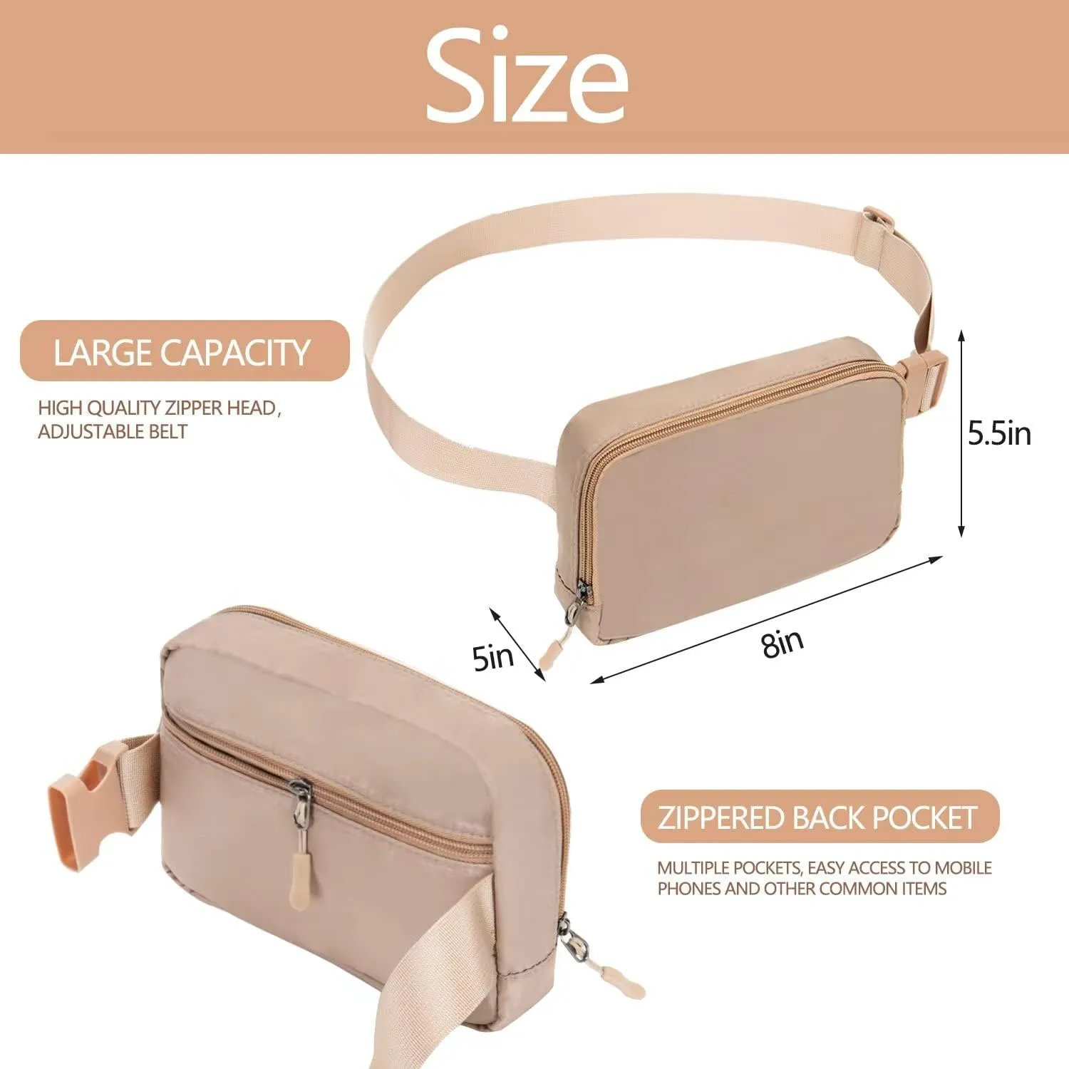 Belt bag Fanny pack crossbody bags for women Everywhere belt bag (Khaki)