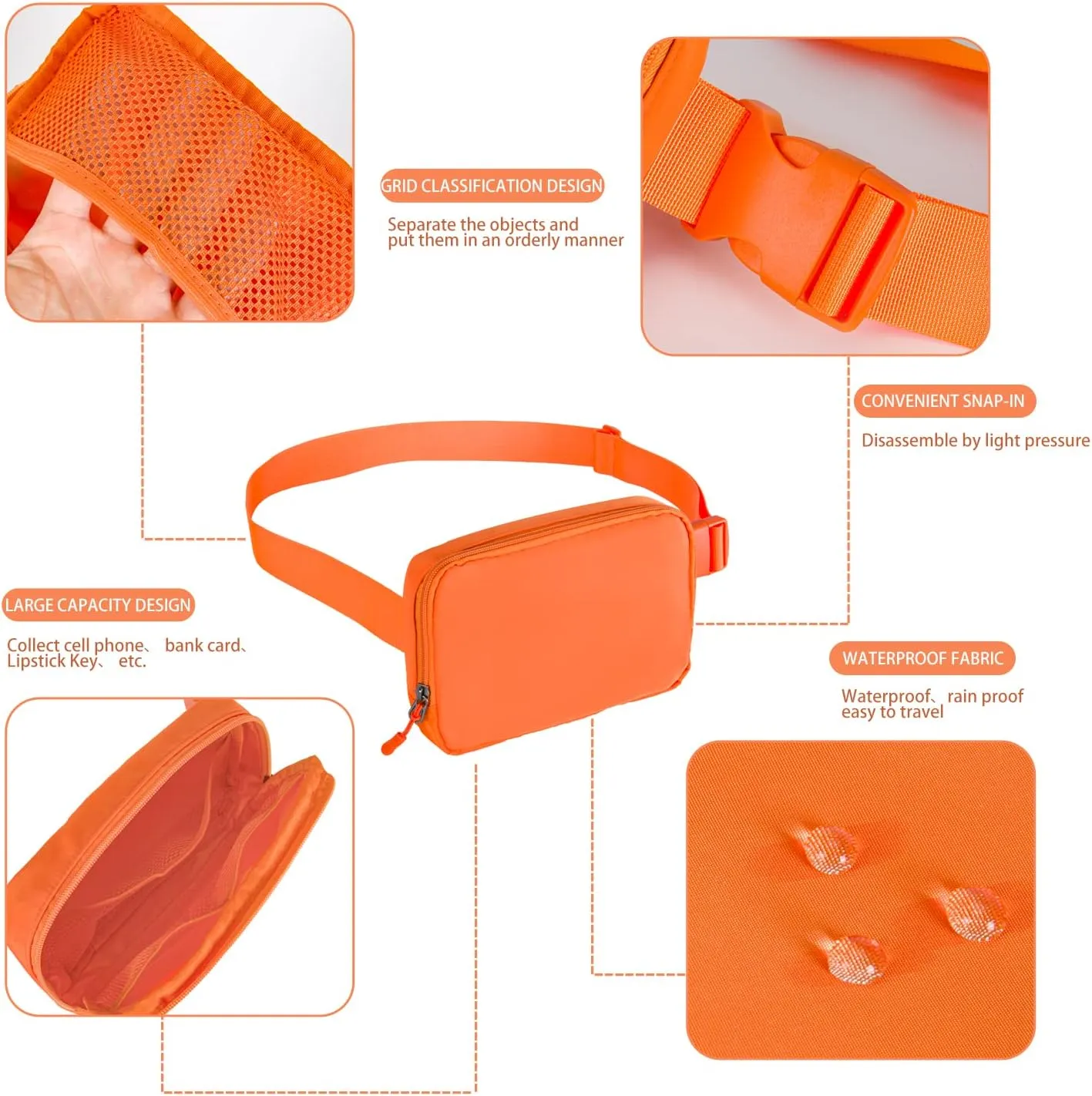 Belt bag Fanny pack crossbody bags for women Everywhere belt bag (Orange)