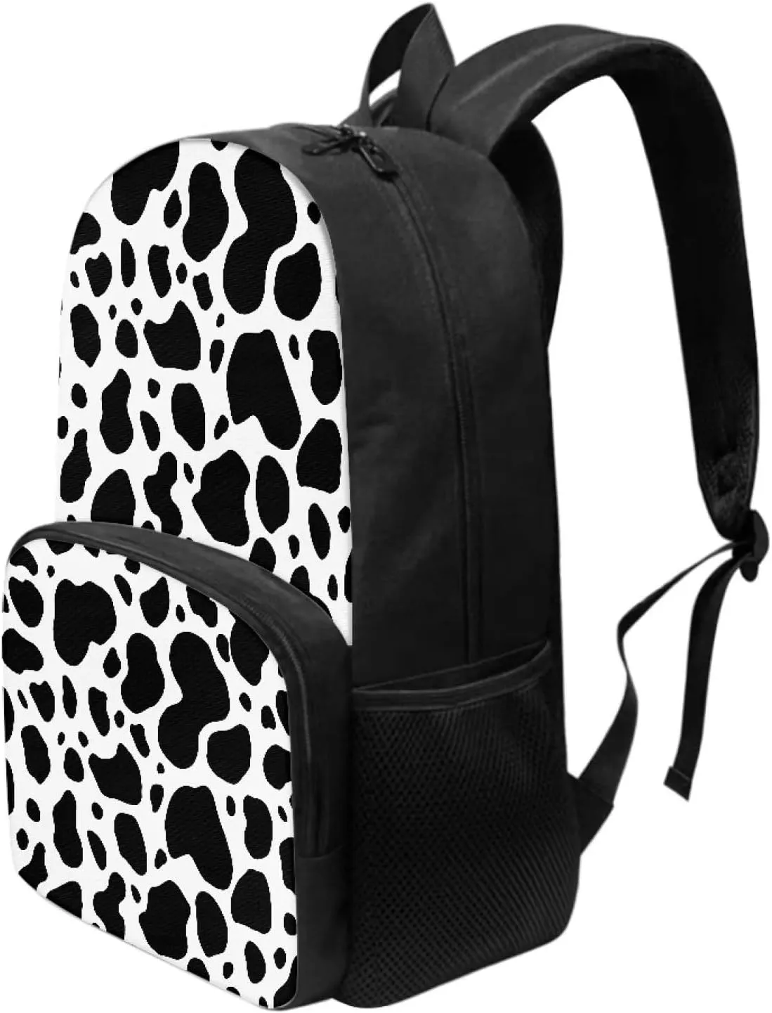 Black Cow Backpacks for Girls Student Durable Lightweight Large Capacity 17 Inch Cute Elementary School Backpack Kids Double Zipper Bookbag Travel Daypack with Front Pocket