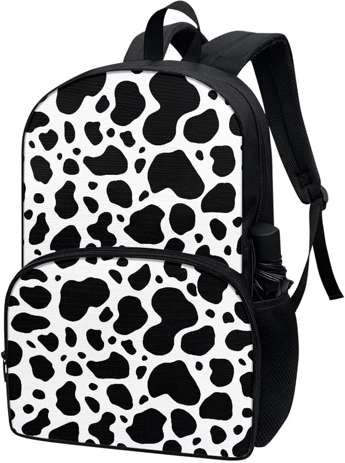 Black Cow Backpacks for Girls Student Durable Lightweight Large Capacity 17 Inch Cute Elementary School Backpack Kids Double Zipper Bookbag Travel Daypack with Front Pocket
