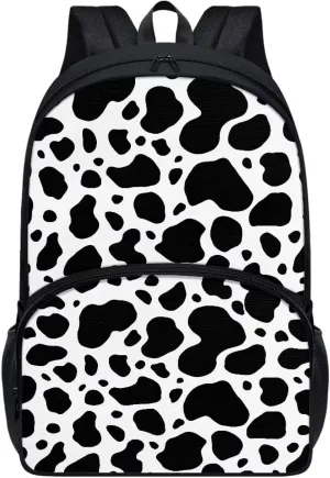 Black Cow Backpacks for Girls Student Durable Lightweight Large Capacity 17 Inch Cute Elementary School Backpack Kids Double Zipper Bookbag Travel Daypack with Front Pocket