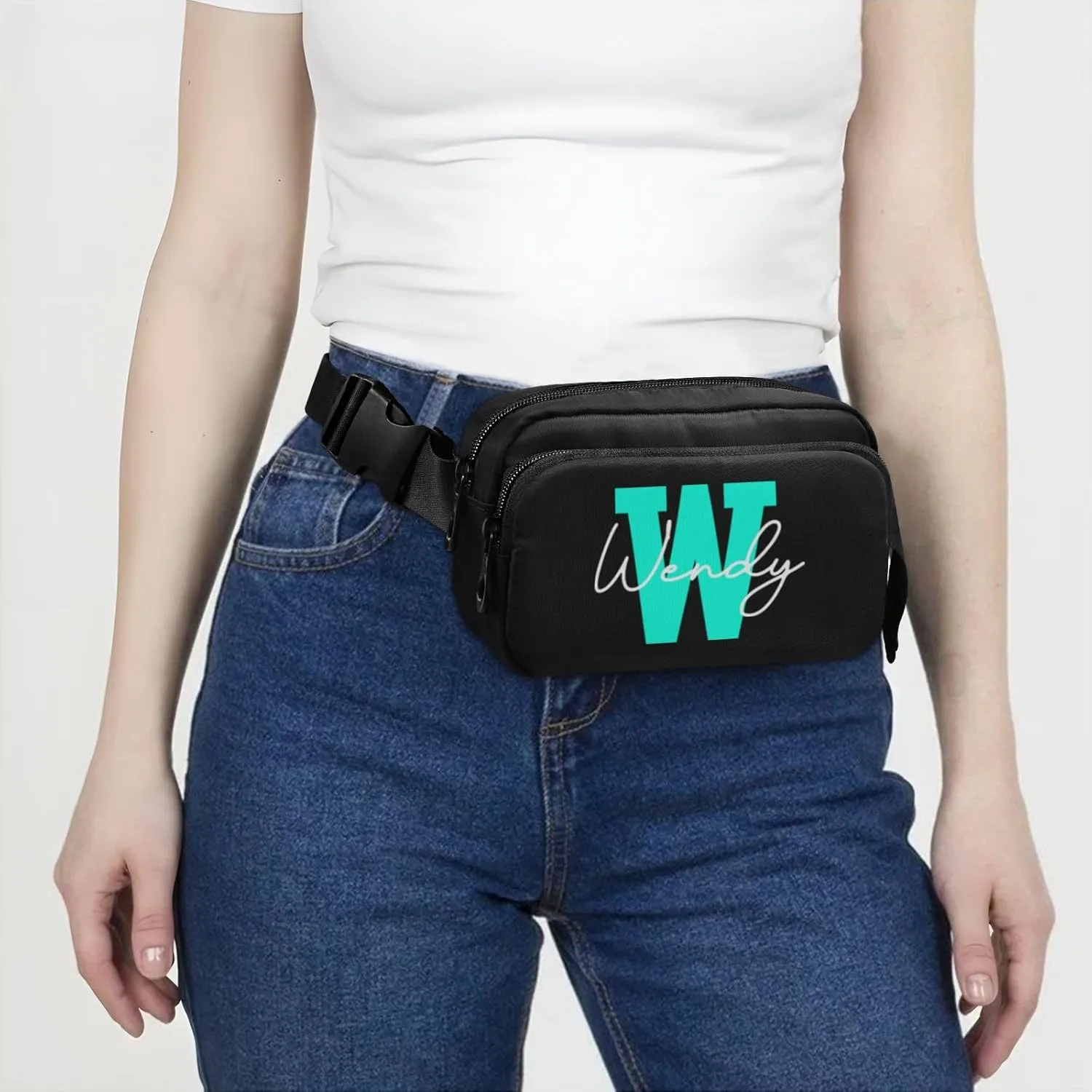 Black Custom Fanny Packs for Women Belt Bag Cross Body Waterproof Fanny Pack Fashion Waist Packs with Adjustable Strap Crossbody Bag for Running Hiking Men Sports Traveling