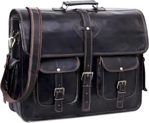 Black Leather Messenger Bag for Men and Women 18 Inch | Handmade Vintage Genuine Leather Laptop Bag for Men | Best Leather Briefcase Satchel Computer Crossbody Shoulder Bag for Work Office Use