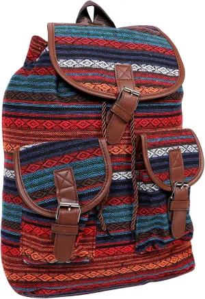 Boho Drawstring Backpack Purse for Women Vintage Plaid Style Large Capacity Fashion Schoolbag Unique Canvas Retro Bucket Bag