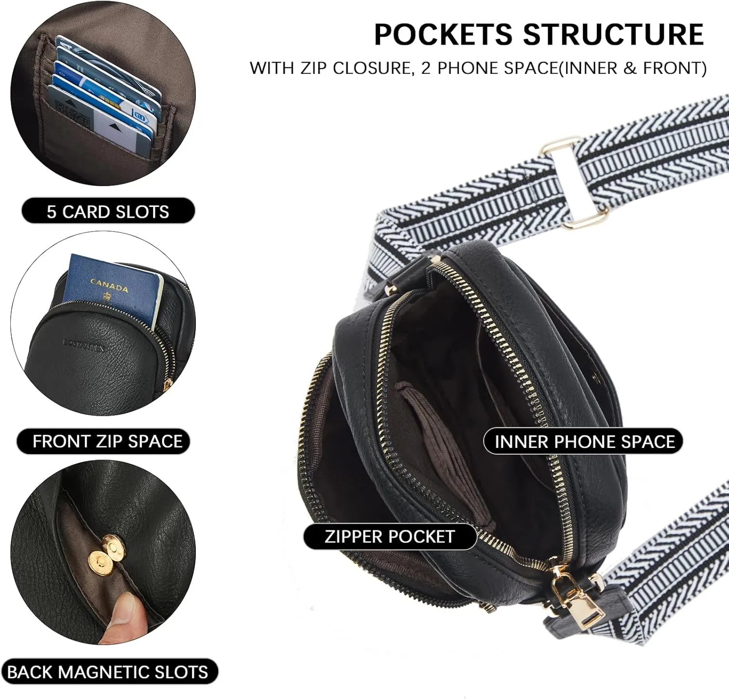 BOSTANTEN Small Crossbody Bags for Women Designer Zip Cell Phone Purse Shoulder Handbags Wallet with Card Slots