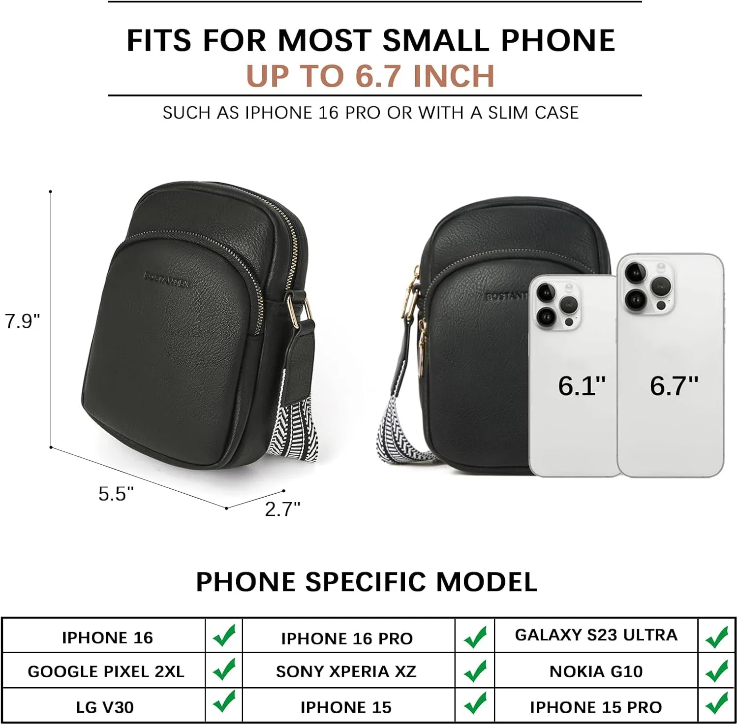 BOSTANTEN Small Crossbody Bags for Women Designer Zip Cell Phone Purse Shoulder Handbags Wallet with Card Slots