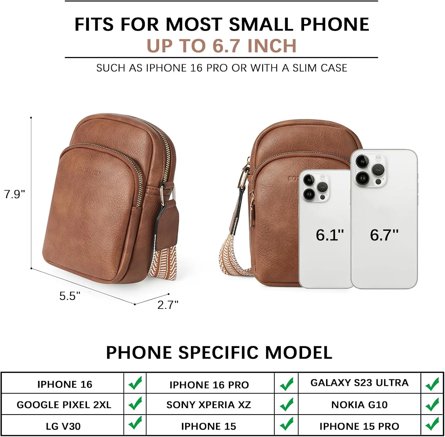 BOSTANTEN Small Crossbody Bags for Women Designer Zip Cell Phone Purse Shoulder Handbags Wallet with Card Slots