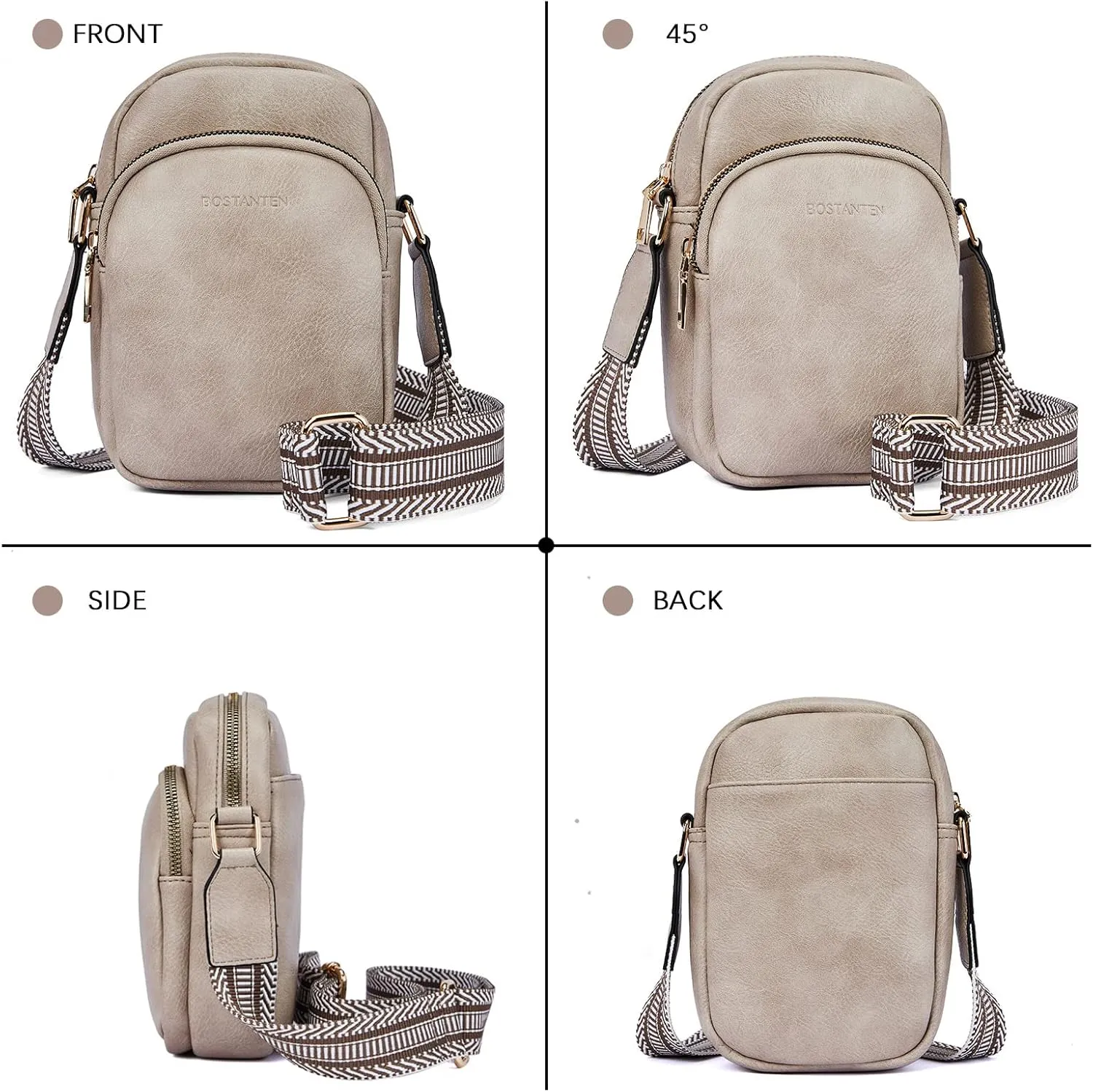 BOSTANTEN Small Crossbody Bags for Women Designer Zip Cell Phone Purse Shoulder Handbags Wallet with Card Slots