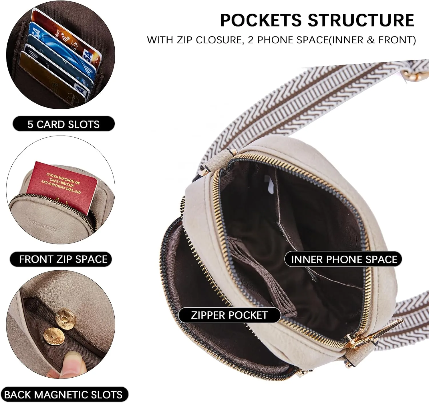 BOSTANTEN Small Crossbody Bags for Women Designer Zip Cell Phone Purse Shoulder Handbags Wallet with Card Slots