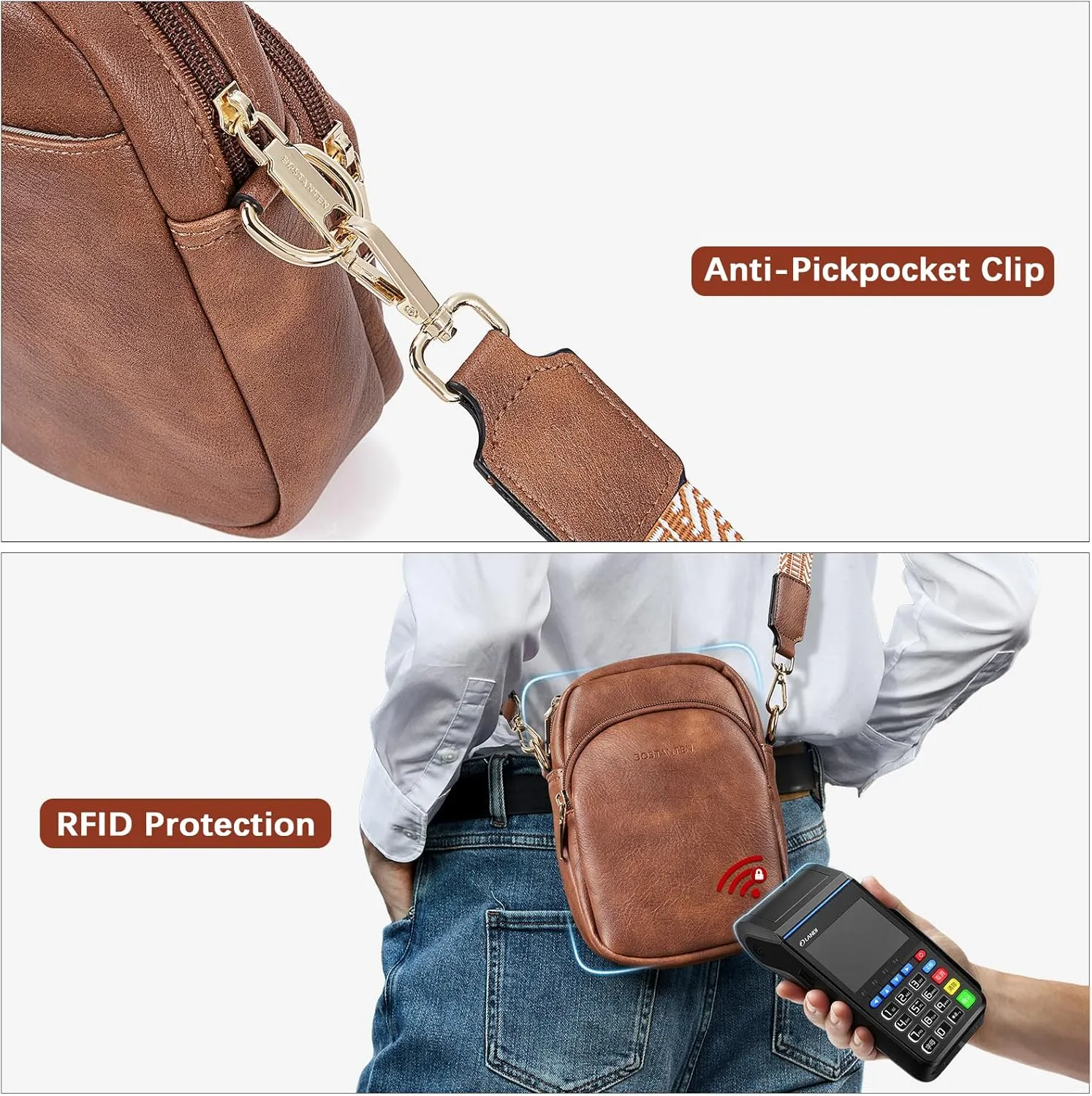 BOSTANTEN Small Crossbody Bags for Women Designer Zip Cell Phone Purse Shoulder Handbags Wallet with Card Slots