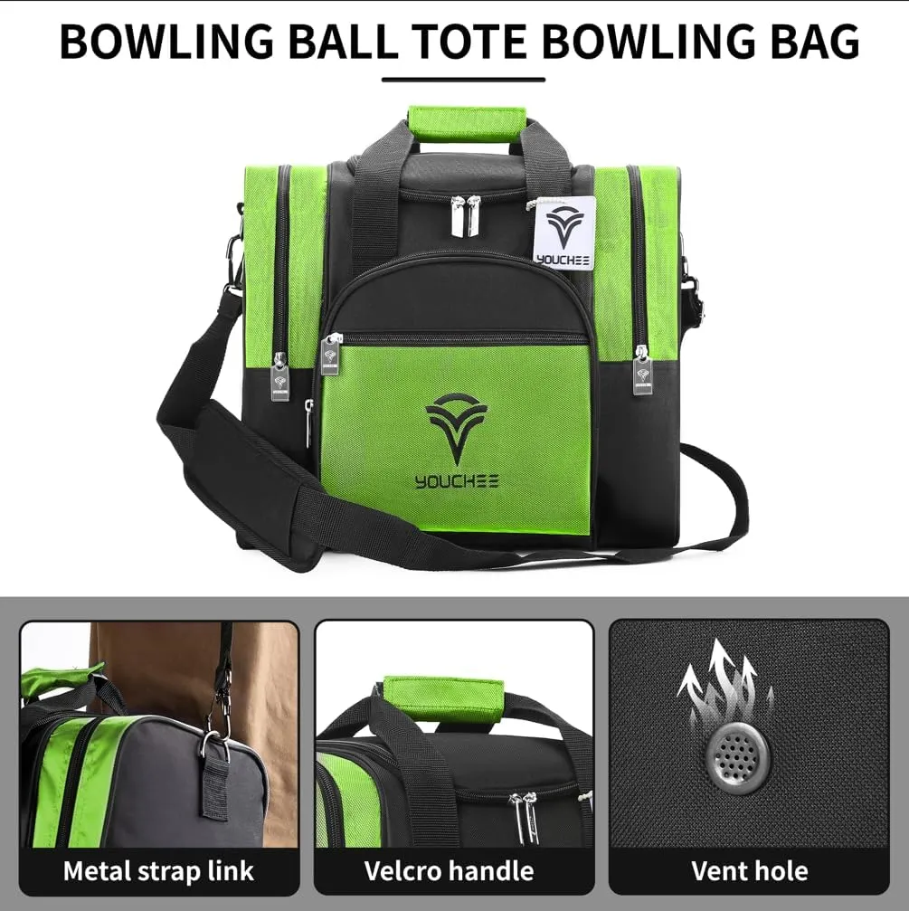 Bowling Ball Tote Bag with Padded Holder, Holds One Bowling Ball and Shoes Up to Mens Size 15, Multifunction Accessory Pockets