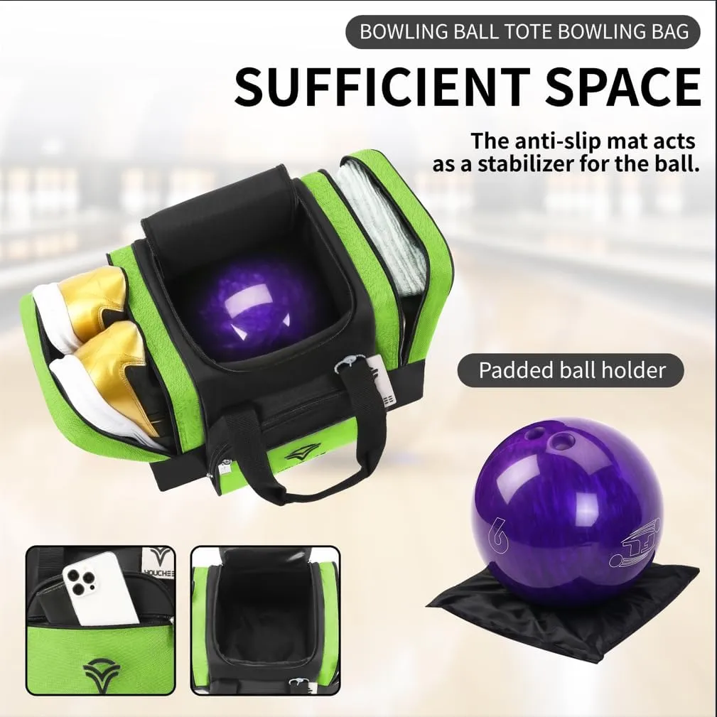 Bowling Ball Tote Bag with Padded Holder, Holds One Bowling Ball and Shoes Up to Mens Size 15, Multifunction Accessory Pockets