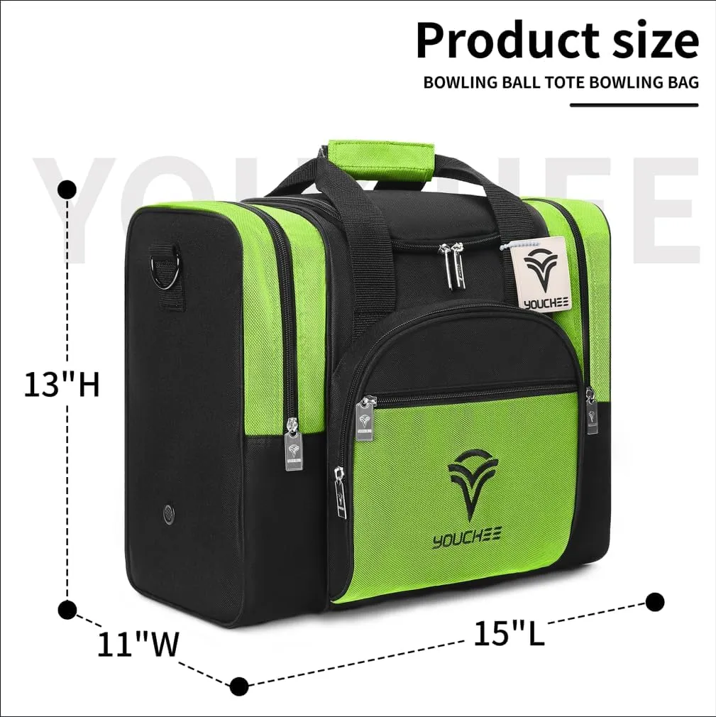 Bowling Ball Tote Bag with Padded Holder, Holds One Bowling Ball and Shoes Up to Mens Size 15, Multifunction Accessory Pockets