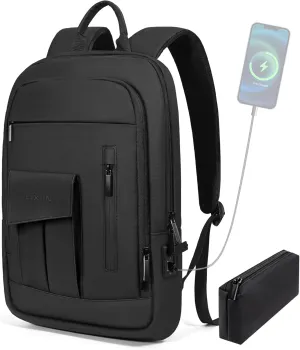 Business Backpack for Men Slim Lightweight Laptop Backpack Water Resistant Small Office Backpack for Commute Travel Daily Office Work with Small Bag